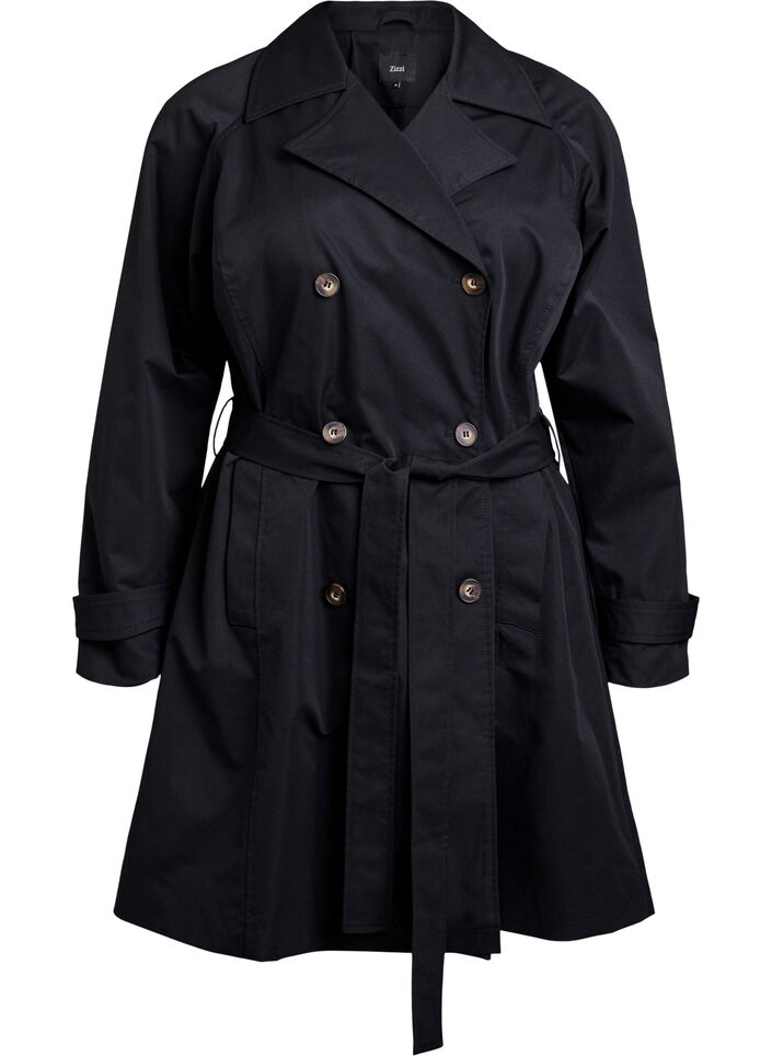 Trenchcoat in Midi-Länge mit Gürtel, Black, Packshot image number 0