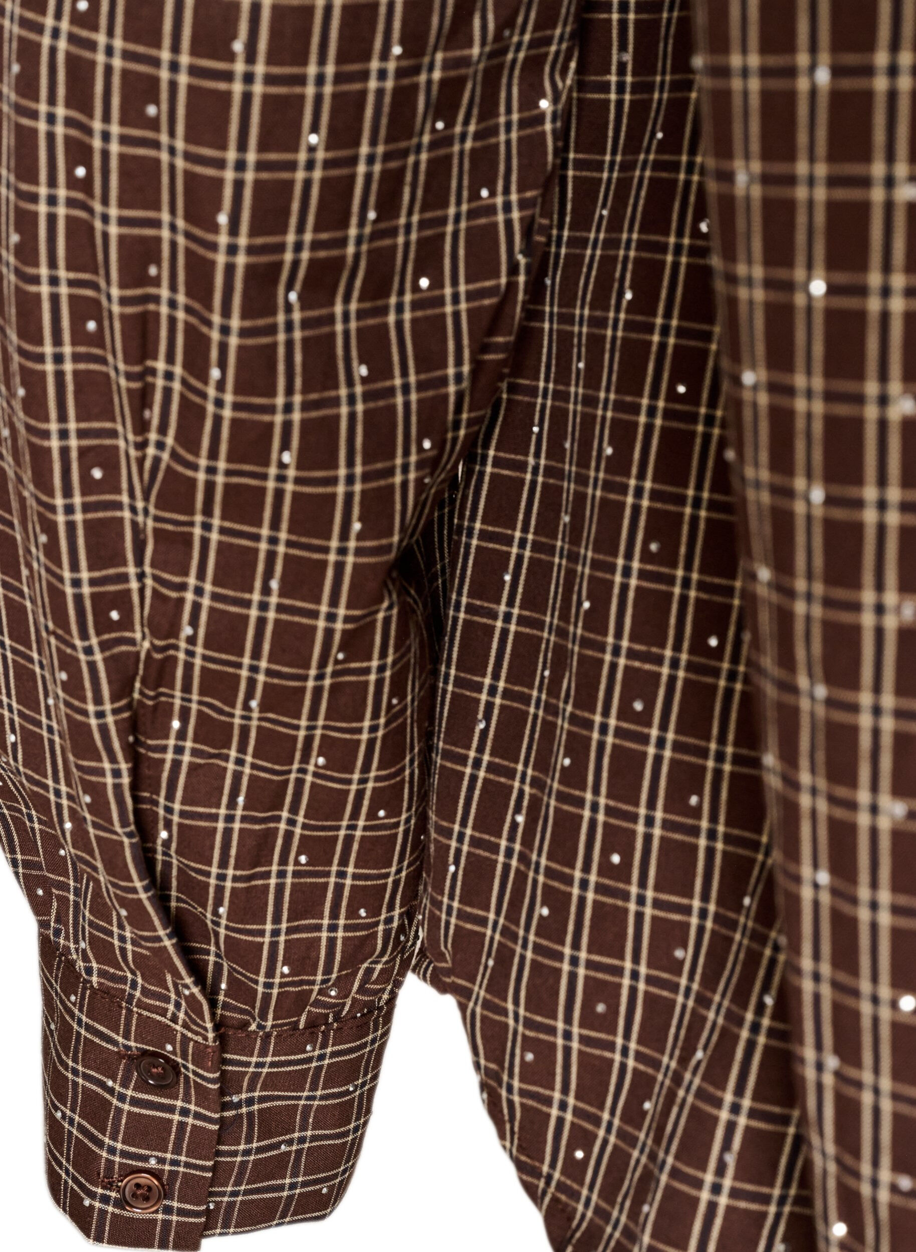 ZizziKariertes Hemd mit Strasssteinen, Braun, Packshot image number 3