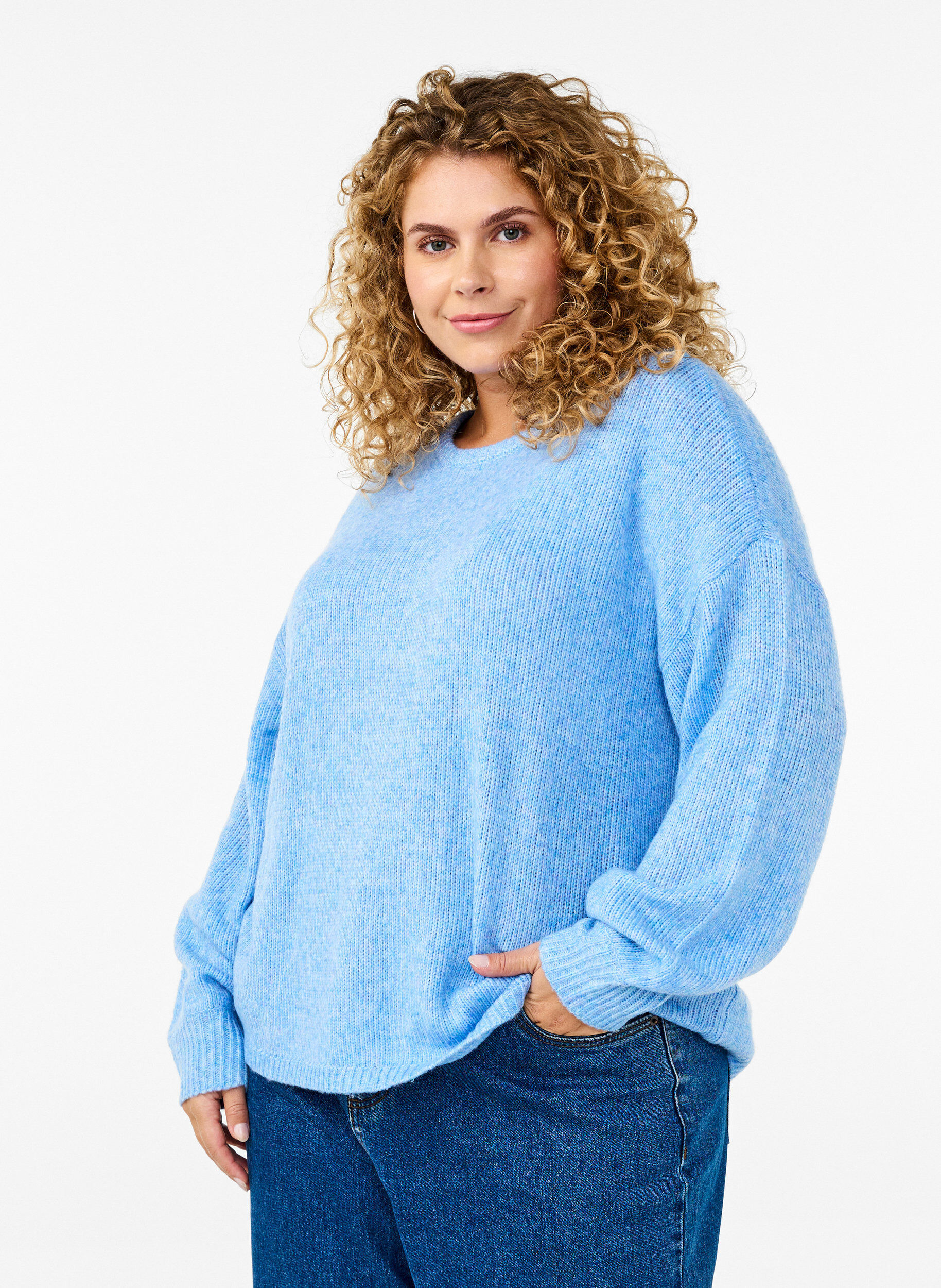 ZizziLang&auml;rmliger Strickpullover mit Wollanteil und Rundhalsausschnitt, Della R. Blue Mel., Model image number 0