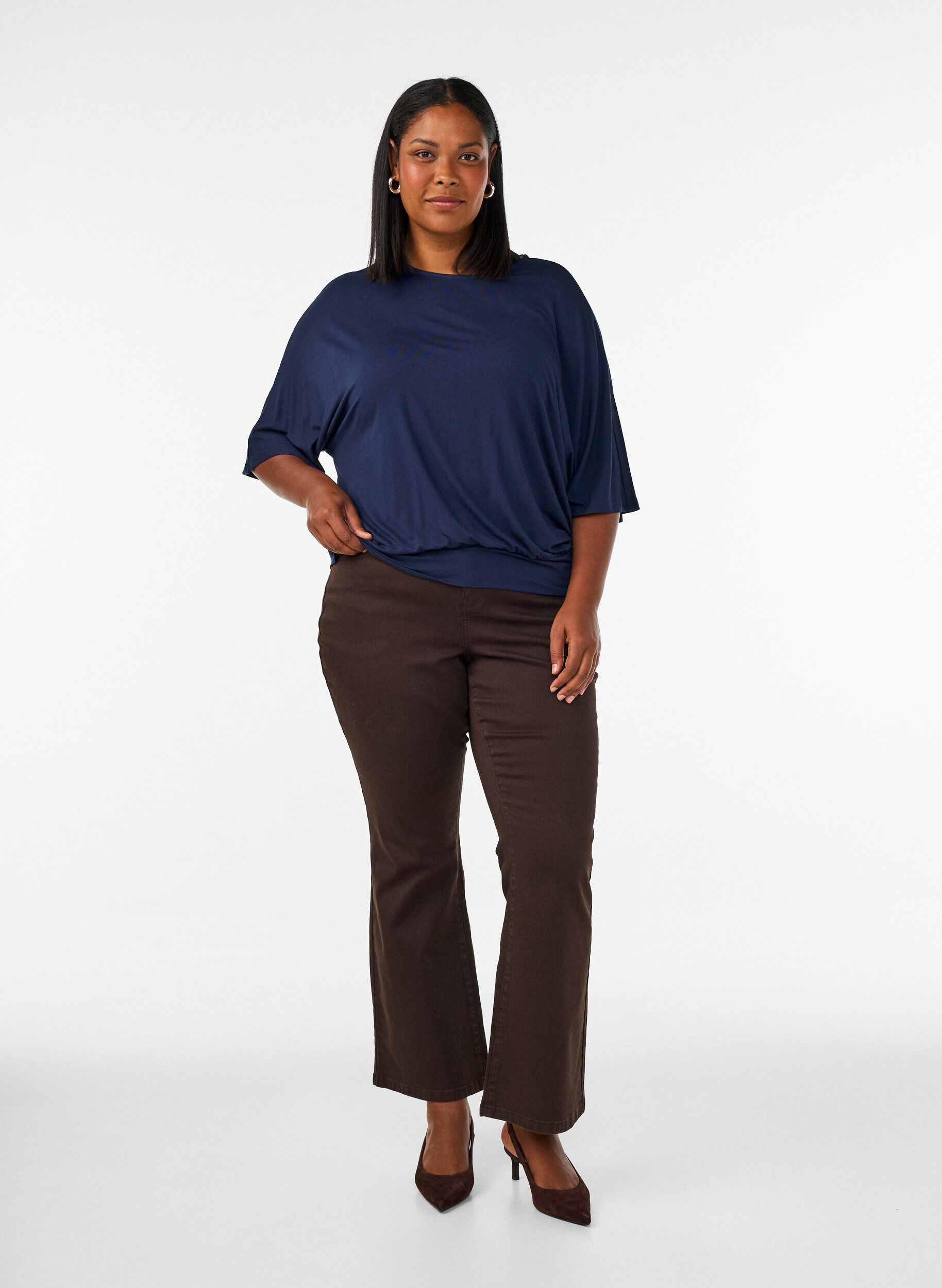 ZizziBluse aus Jersey mit ellbogenlangen Ballon&auml;rmeln, Blau, Model image number 1