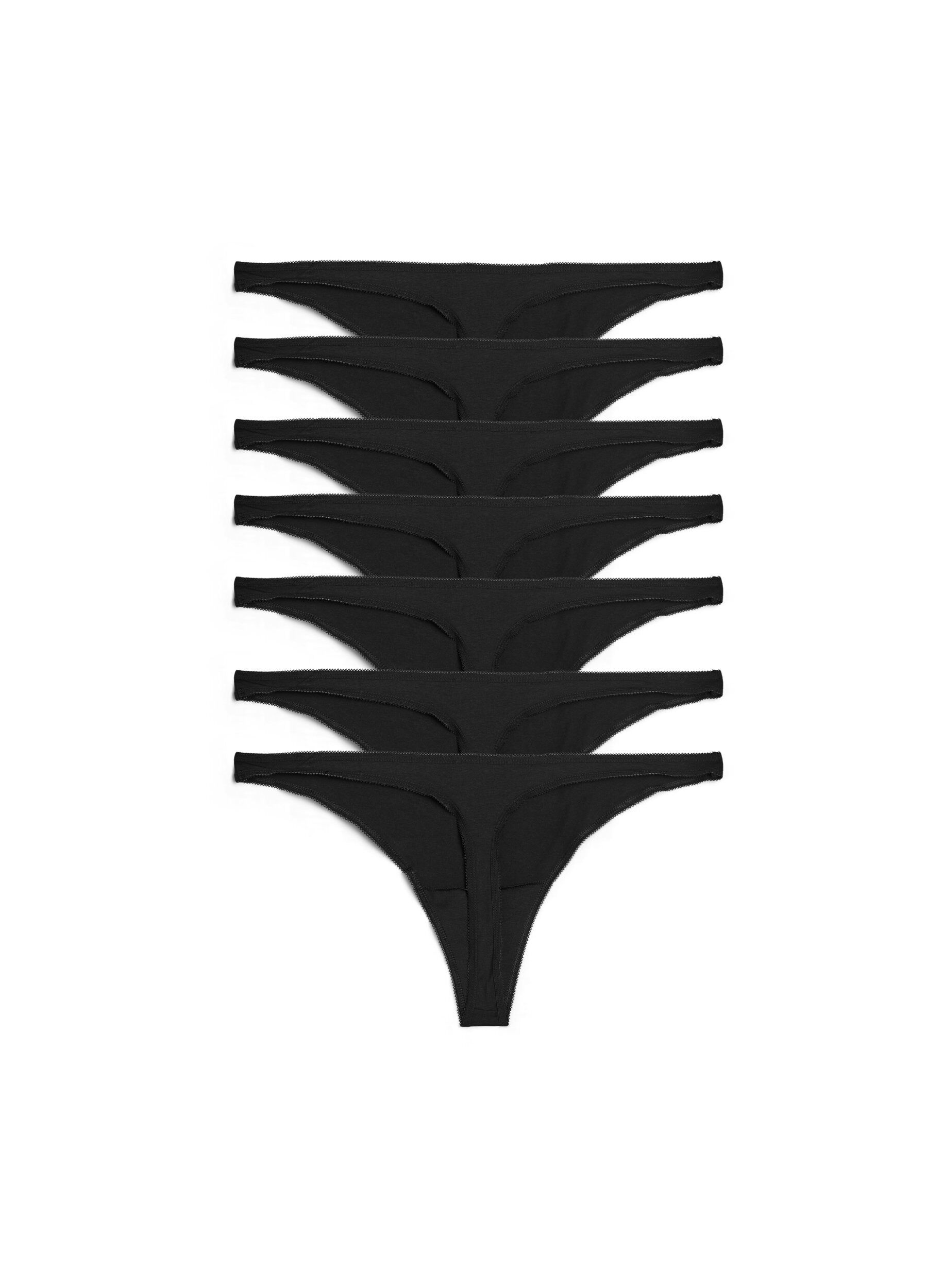 Zizzi7er-Pack Tangas aus Baumwolle mit niedriger Taille, Schwarz, Packshot image number 1