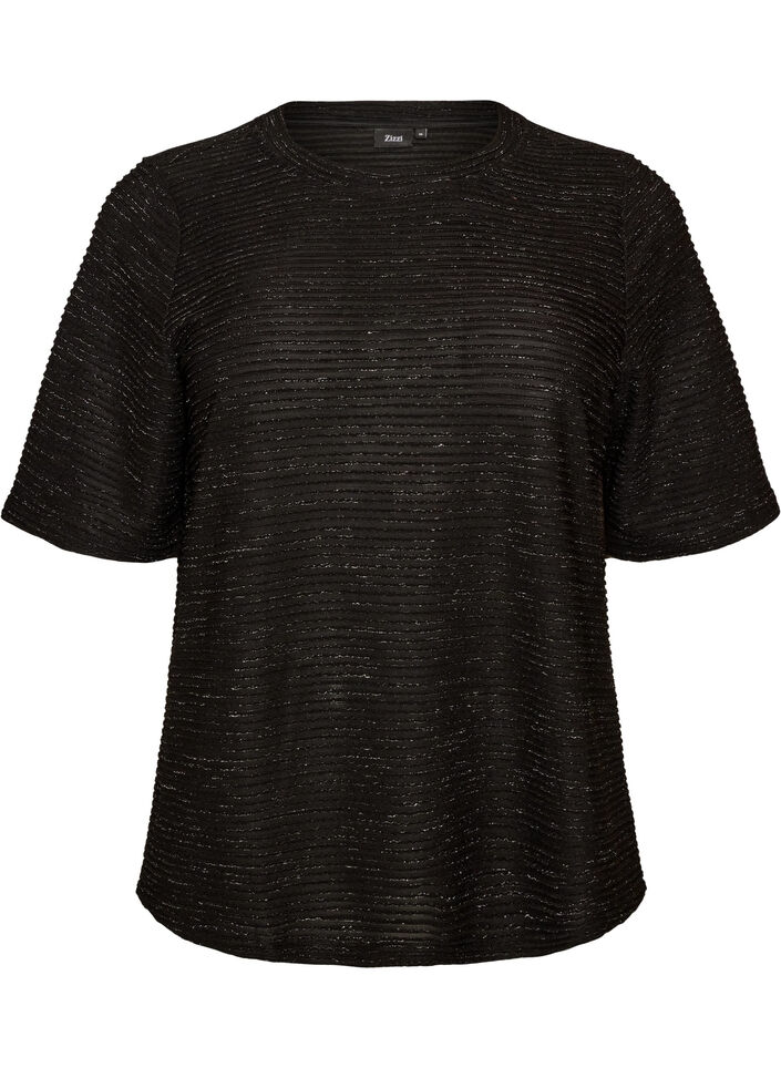 Bluse mit Struktur und Glitzer, Schwarz, Packshot image number 0