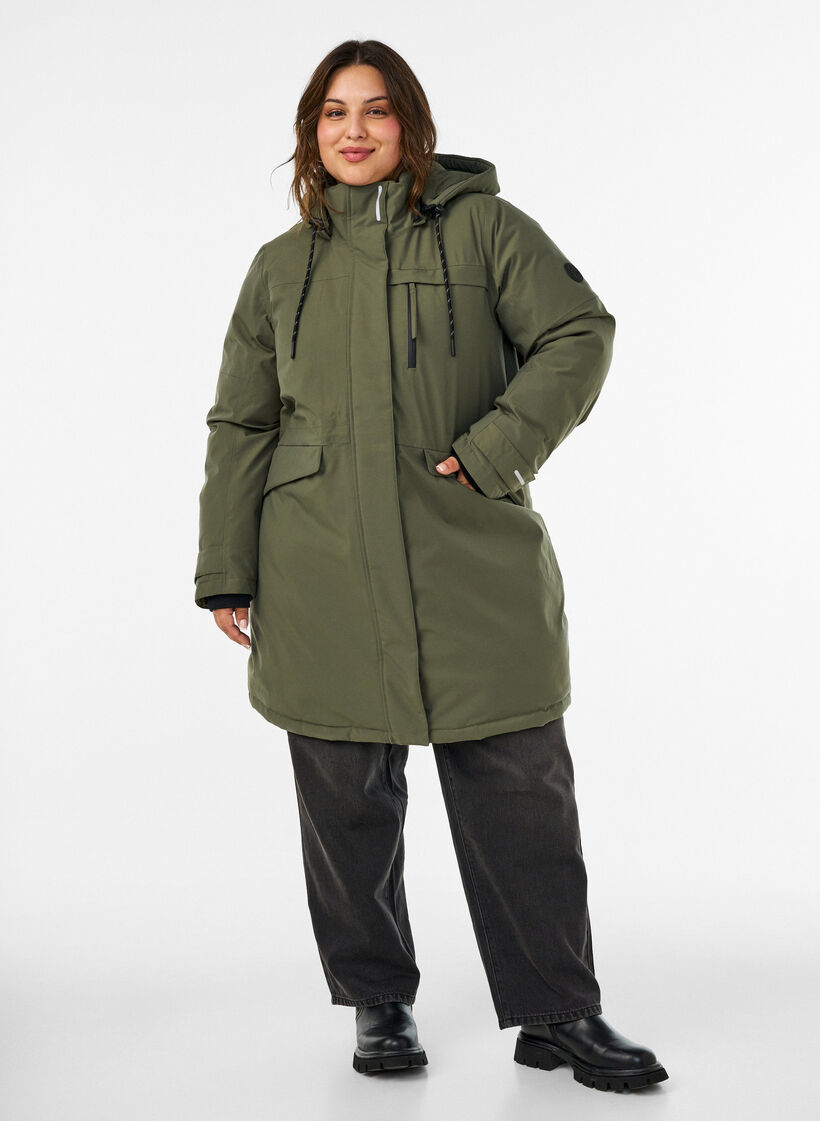 Wasserabweisender Parka mit Kapuze und funktionalen Details, Gr&uuml;n, Model image number 1