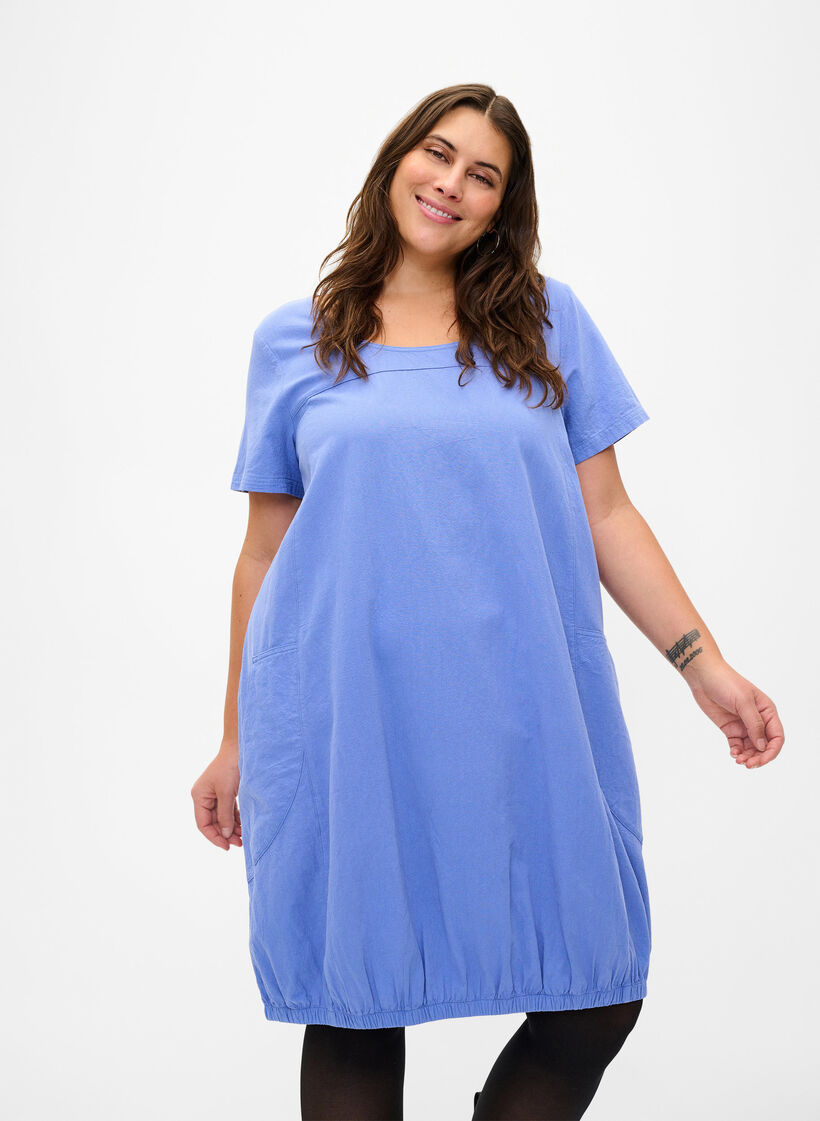 Kurzarm Kleid aus Baumwolle, Blau, Model image number 0