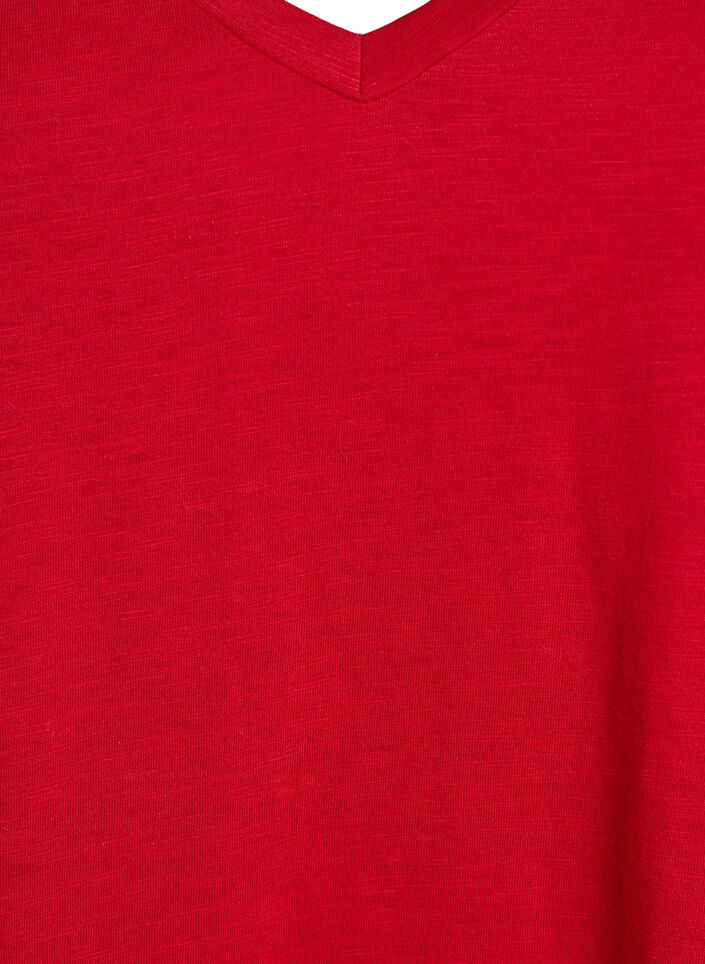 Kurz&auml;rmeliges Basic T-Shirt mit V-Ausschnitt, Rot, Packshot image number 2