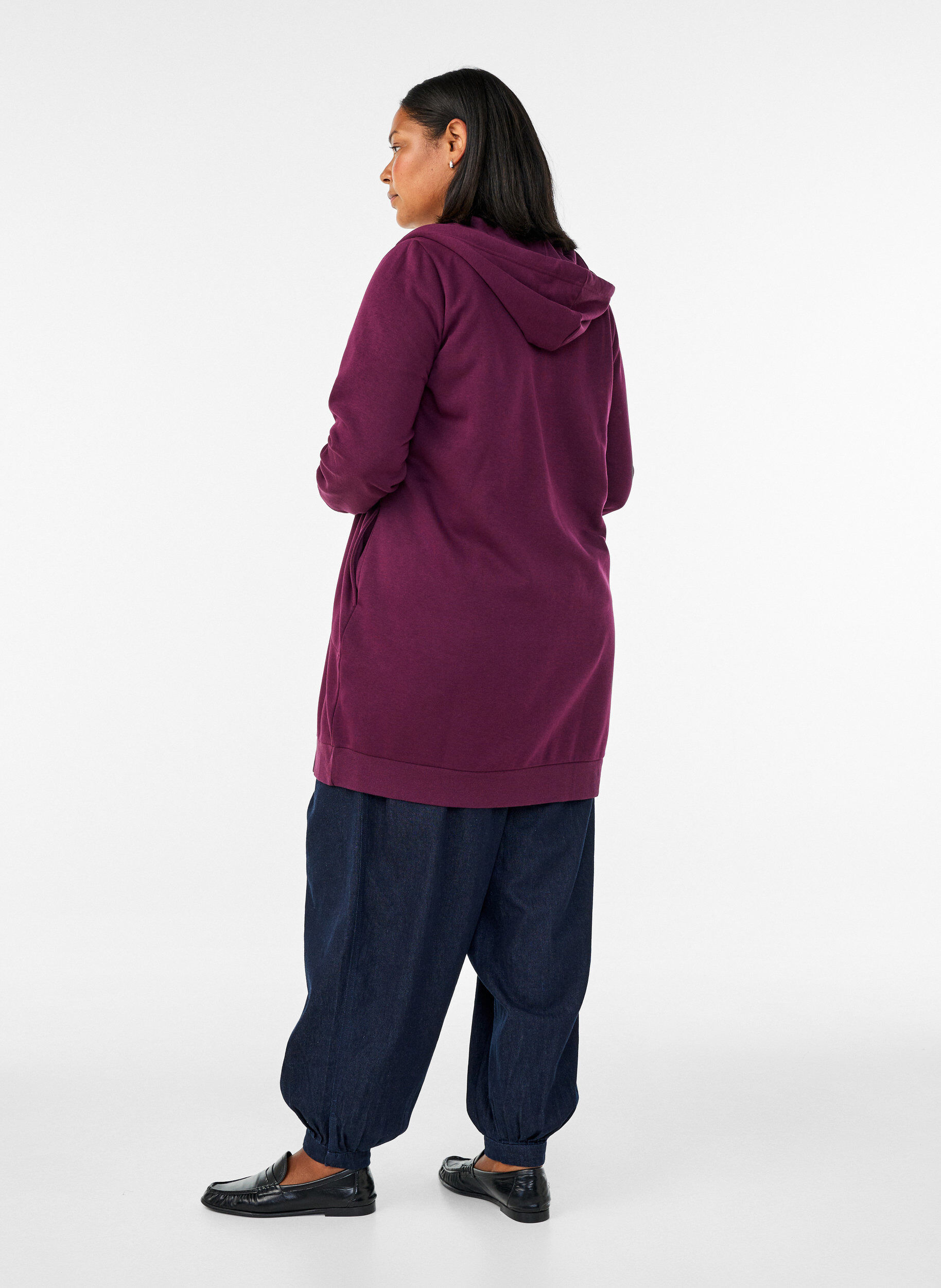 ZizziLanger Hoodie mit Rei&szlig;verschluss und Taschen, Lila, Model image number 2