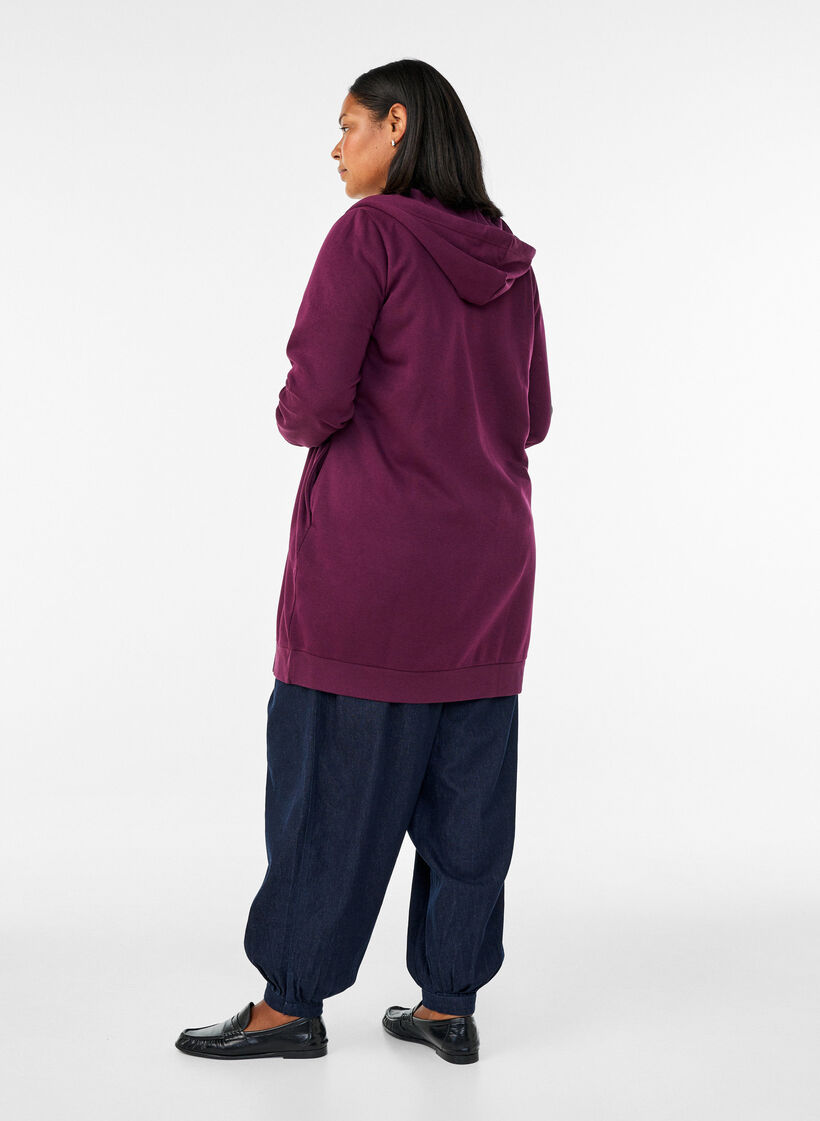 Langer Hoodie mit Rei&szlig;verschluss und Taschen, Lila, Model image number 2