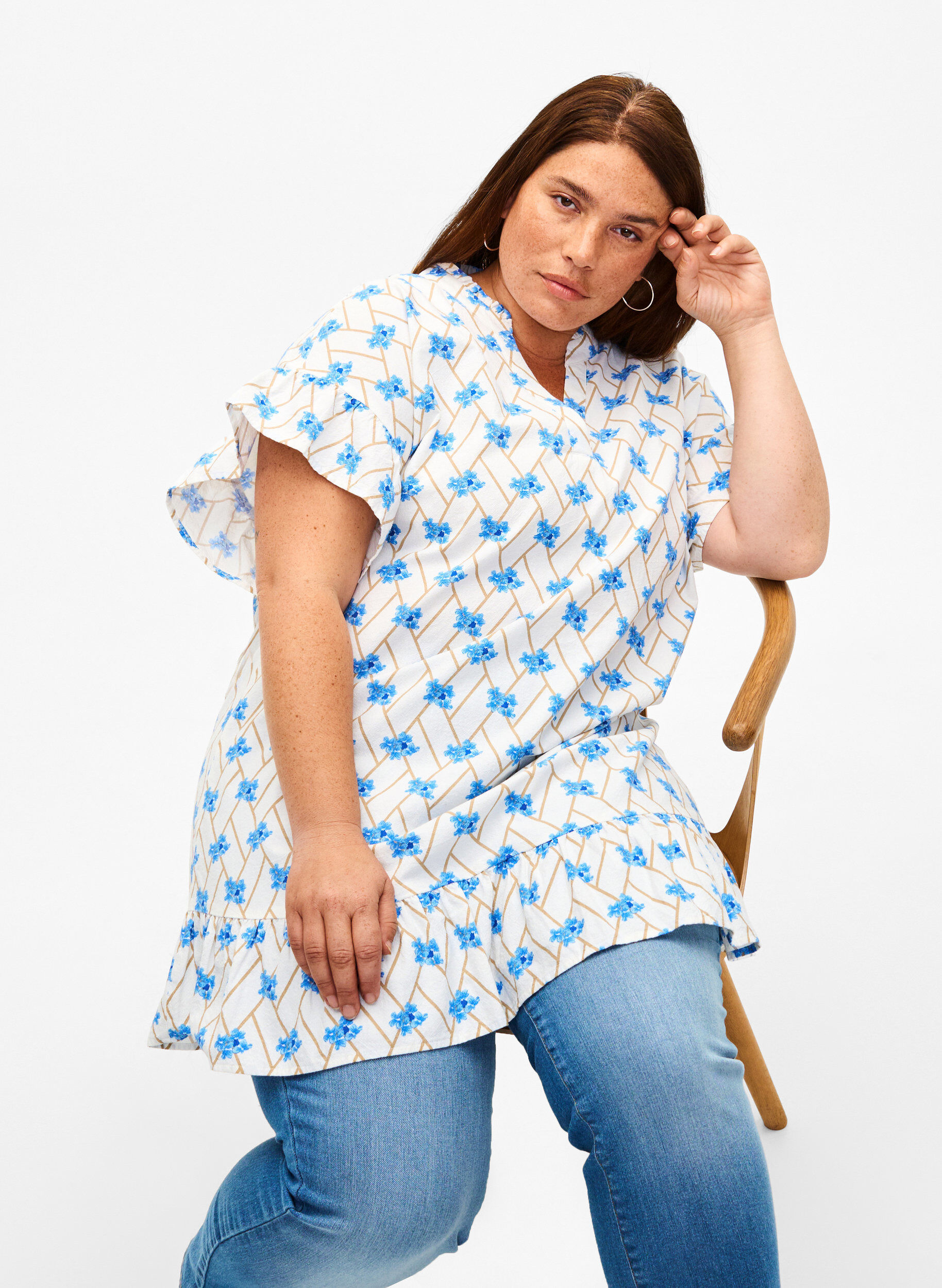 ZizziGebl&uuml;mte Tunika aus Baumwolle, Snow White Flower, Image image number 0