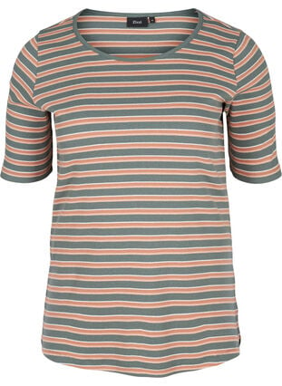 Gestreiftes T-Shirt aus Baumwolle mit Ripp, Balsam Green Stripe, Packshot image number 0