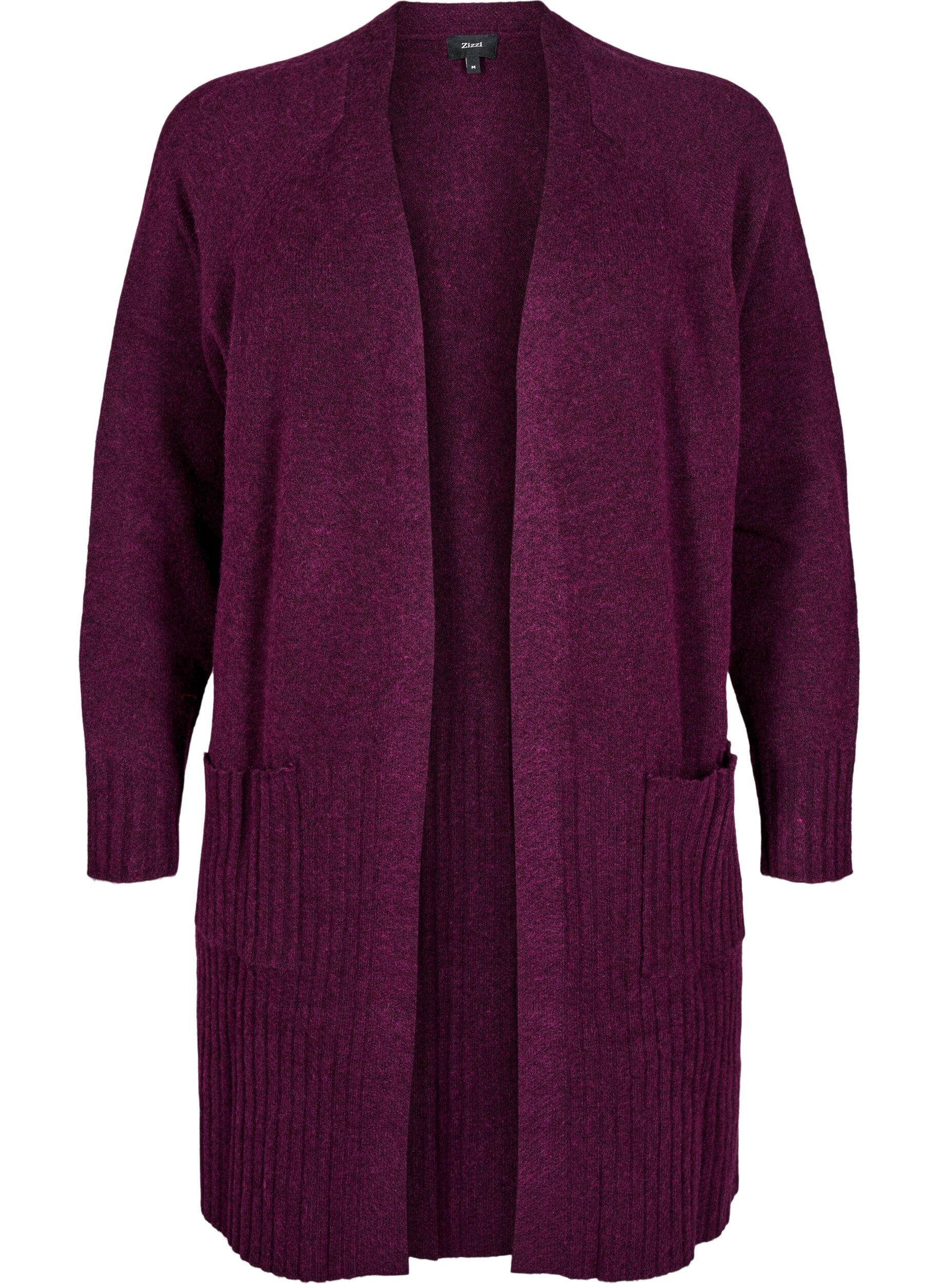 ZizziLange Strickjacke mit Taschen, Potent Purple Mel., Packshot image number 0
