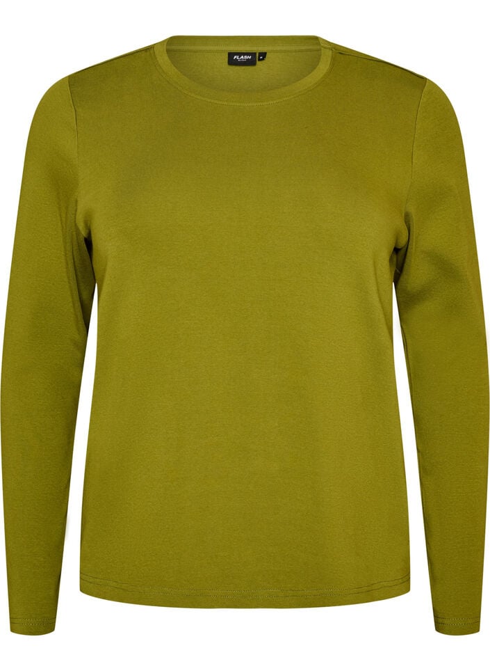 Langarm-Basic-T-Shirt mit Rundhalsausschnitt, Gr&uuml;n, Packshot image number 0