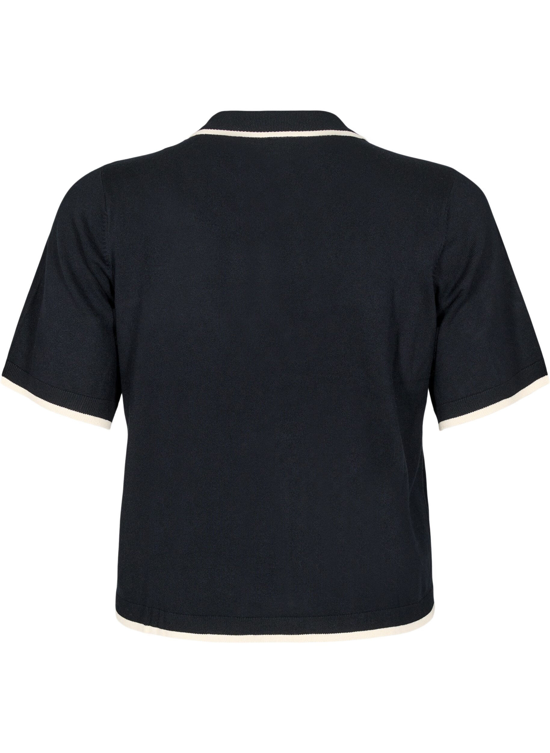 ZizziFein gestricktes Poloshirt mit Kontrastbesatz, Schwarz, Packshot image number 1
