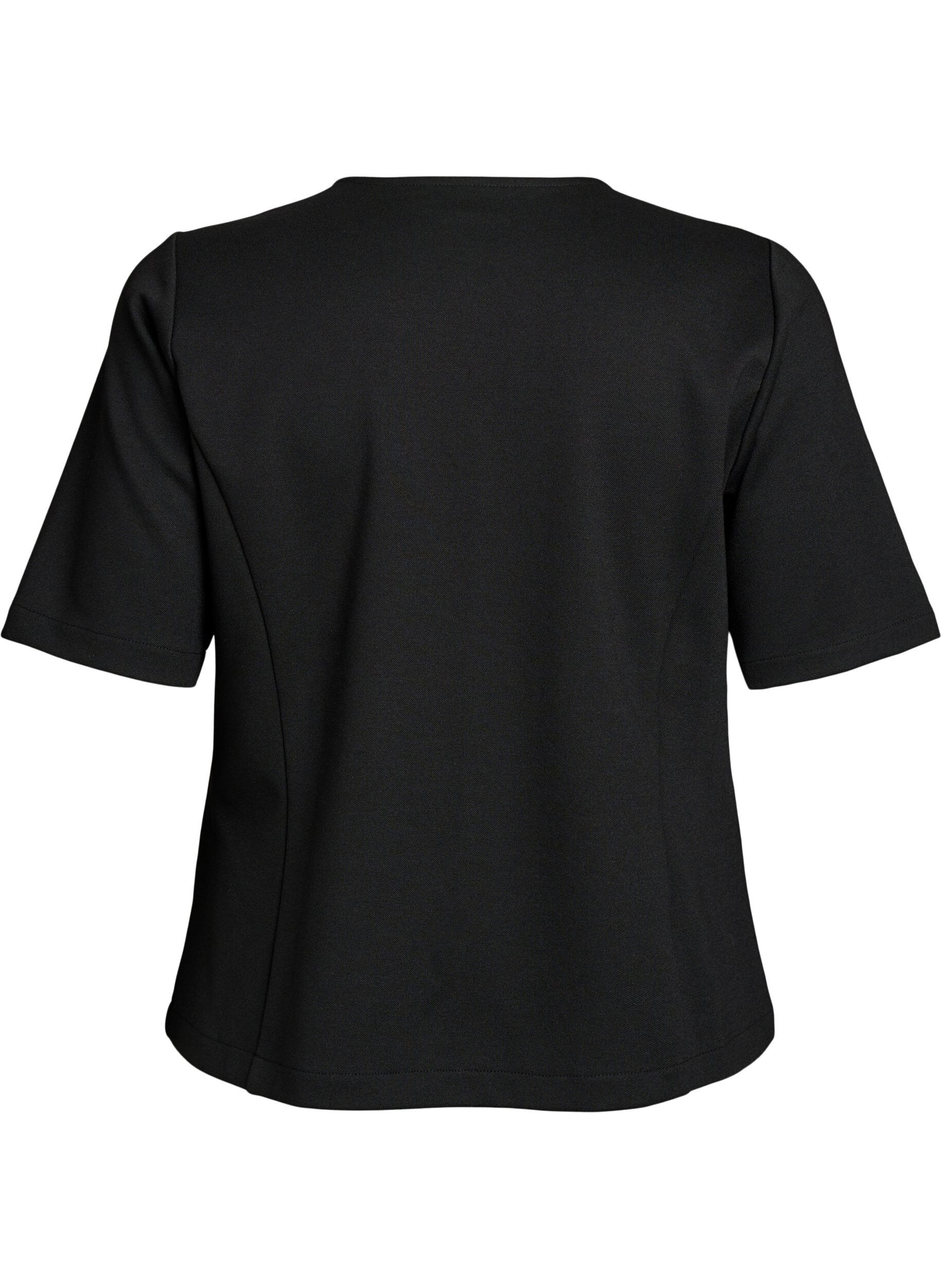 ZizziBluse mit asymmetrischer Wickeloptik und kurzen &Auml;rmeln, Schwarz, Packshot image number 1