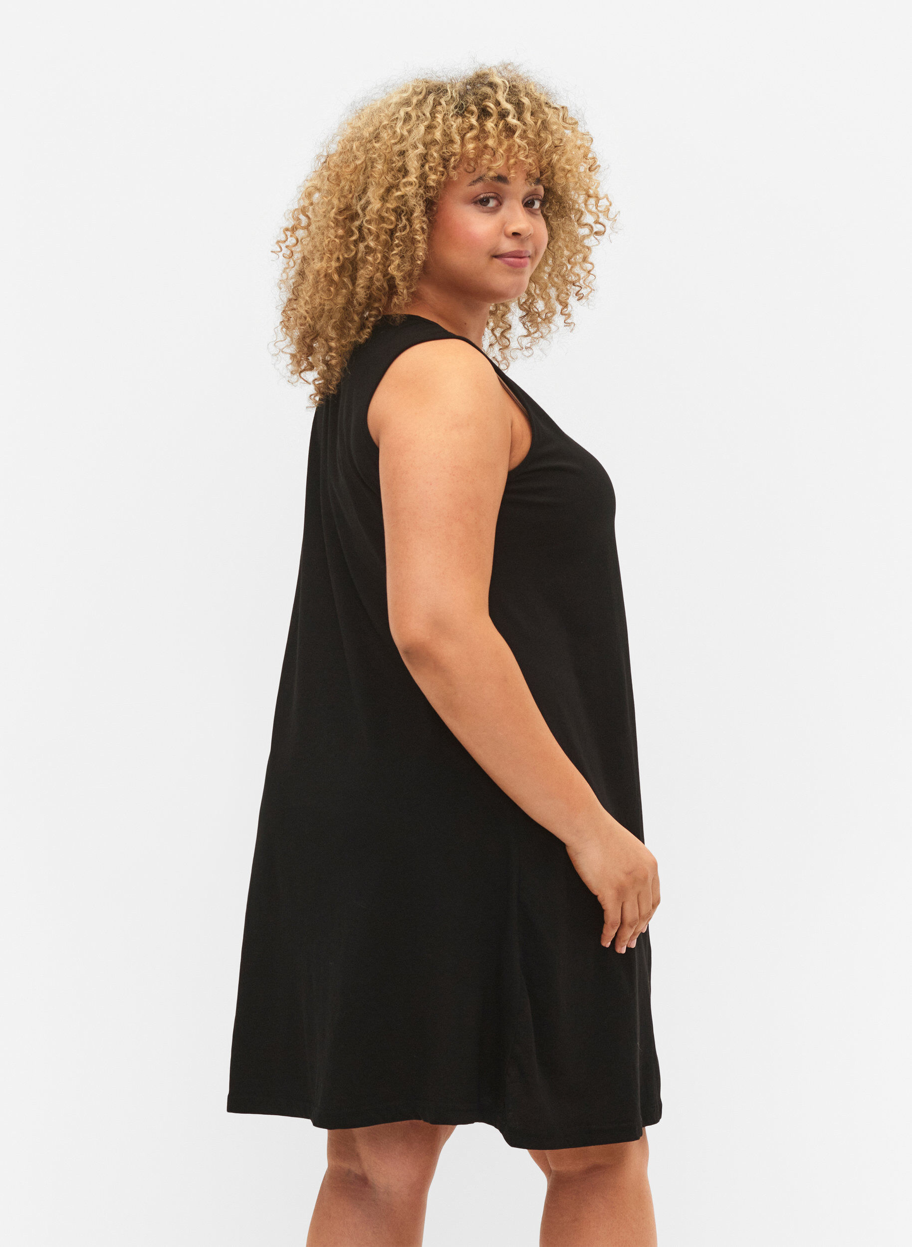 Zizzi&Auml;rmelloses Kleid aus Baumwolle mit A-Linie, Black, Model image number 1