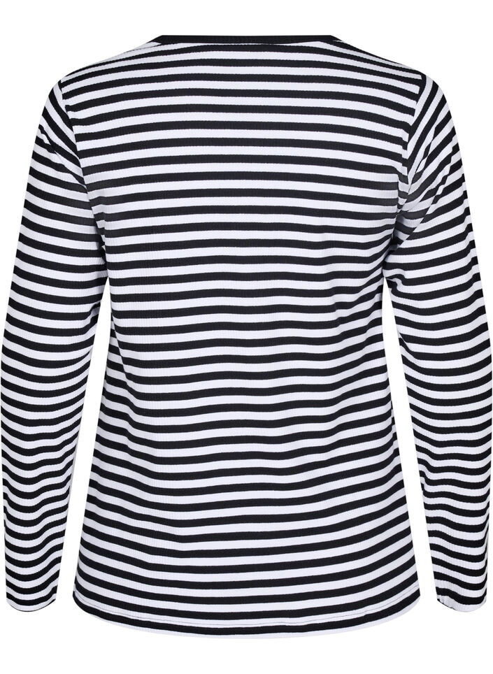 Gestreifte Bluse mit langen &Auml;rmeln, Schwarz, Packshot image number 1
