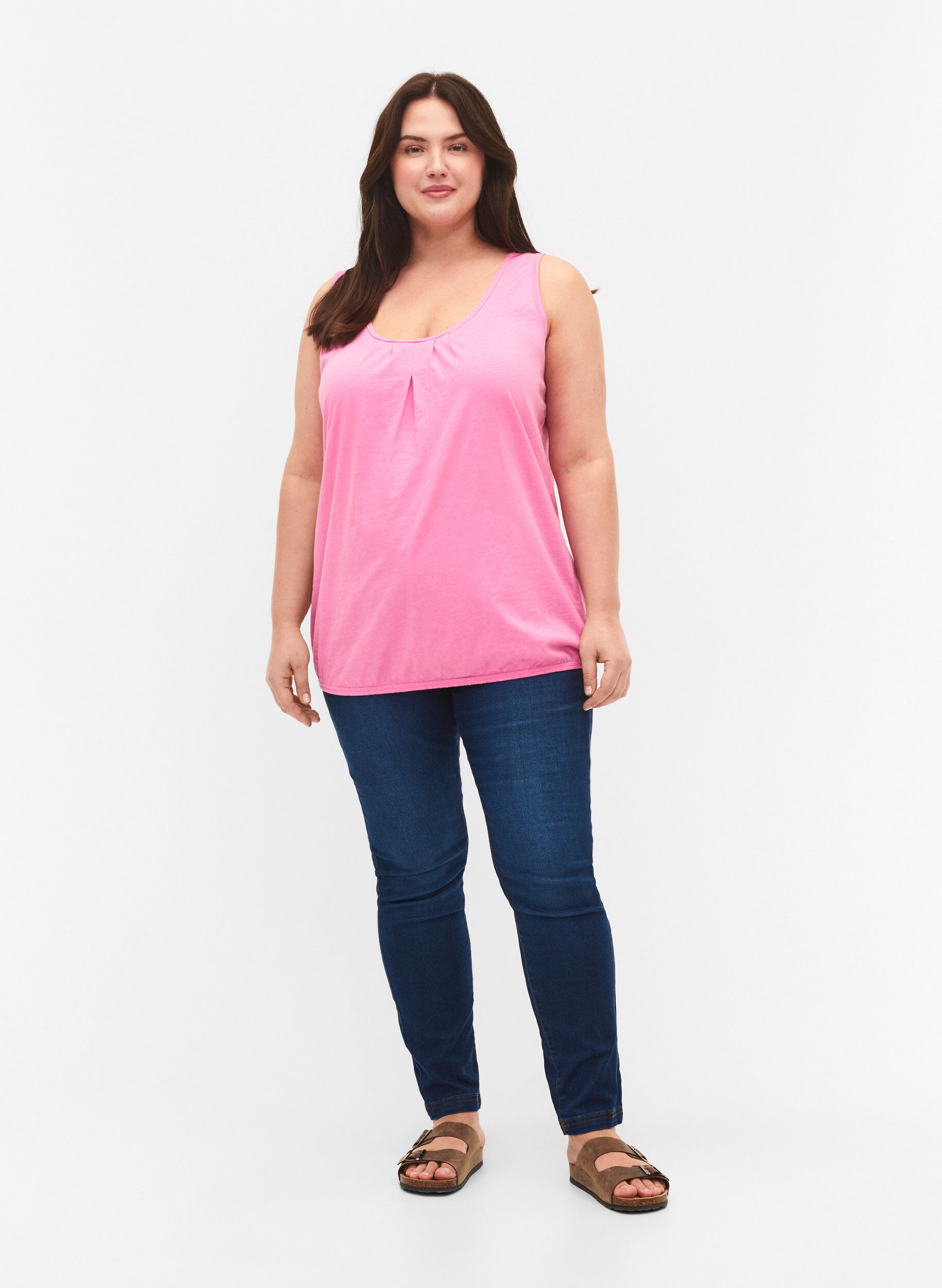 Zizzi2er-Pack Tops aus Baumwolle mit Spitzenrand, Rosebloom / Black, Model image number 2