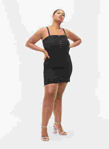 Eng anliegendes Kleid mit Schnürdetails, Black, Model image number 3