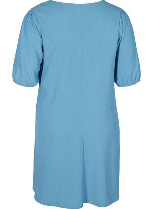 Kleid mit Puffärmeln und V-Ausschnitt, Azure Blue, Packshot image number 1