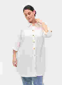 Lange Hemdbluse mit 3/4-Ärmel, Bright White, Model