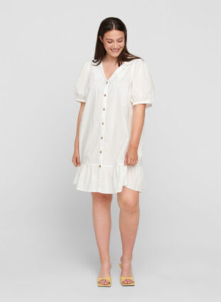 Hemdkleid aus Baumwolle mit Ballonärmeln, Bright White, Model image number 2