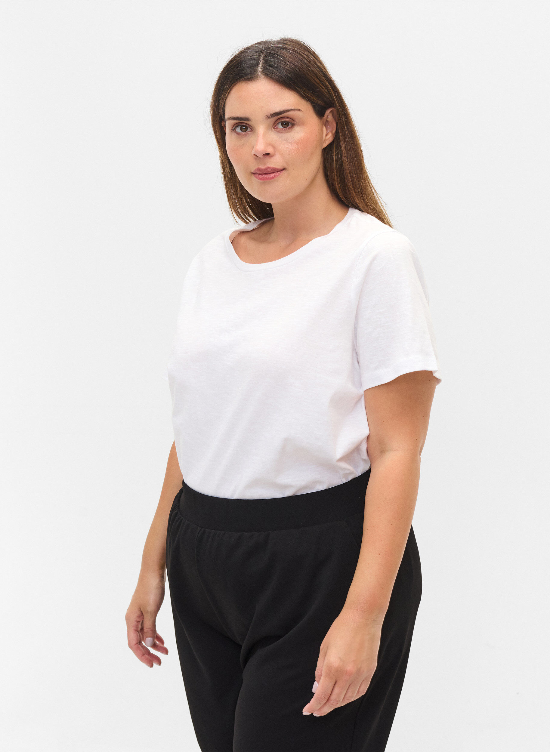 Zizzi2er-Pack basic T-Shirts aus Baumwolle, Black/B White, Model image number 0