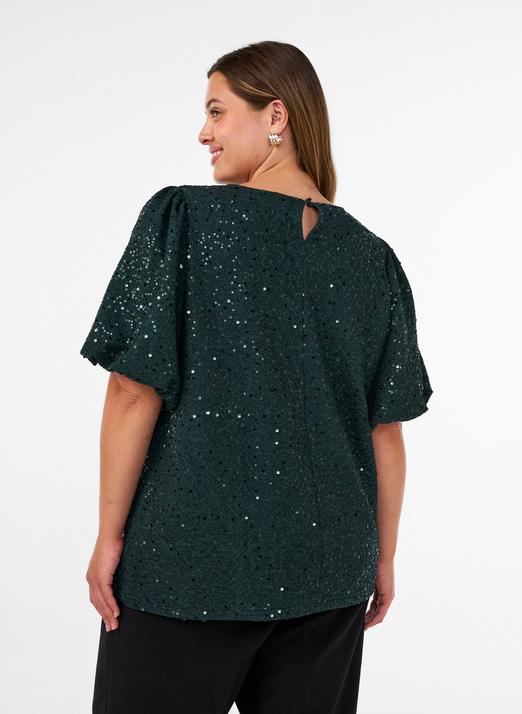 ZizziPaillettenbluse mit Ballon&auml;rmeln, Gr&uuml;n, Model image number 2