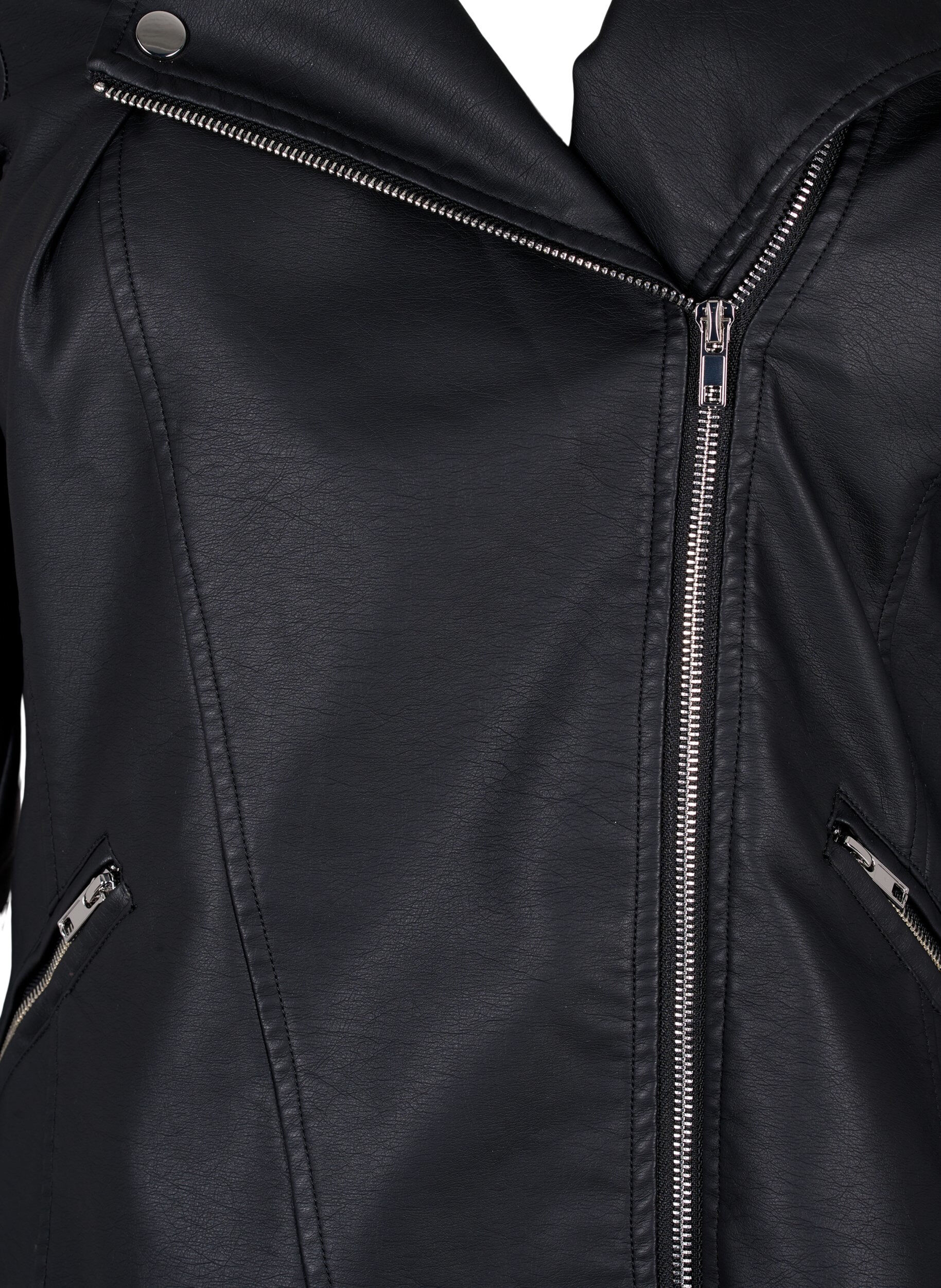 ZizziImitierte Leder Biker Jacke, Schwarz, Packshot image number 2