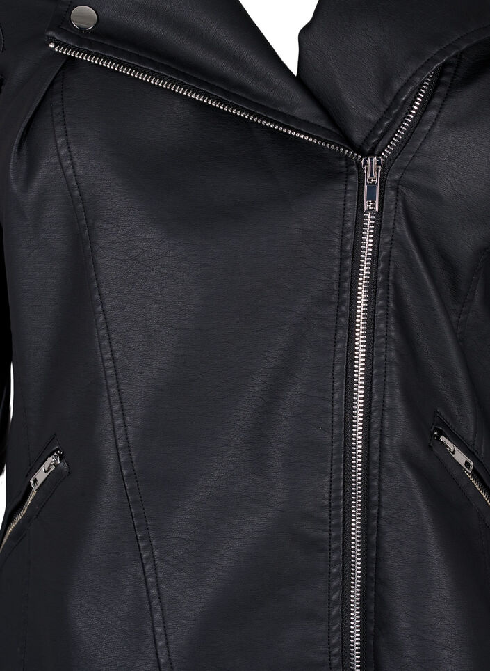 Imitierte Leder Biker Jacke, Schwarz, Packshot image number 2
