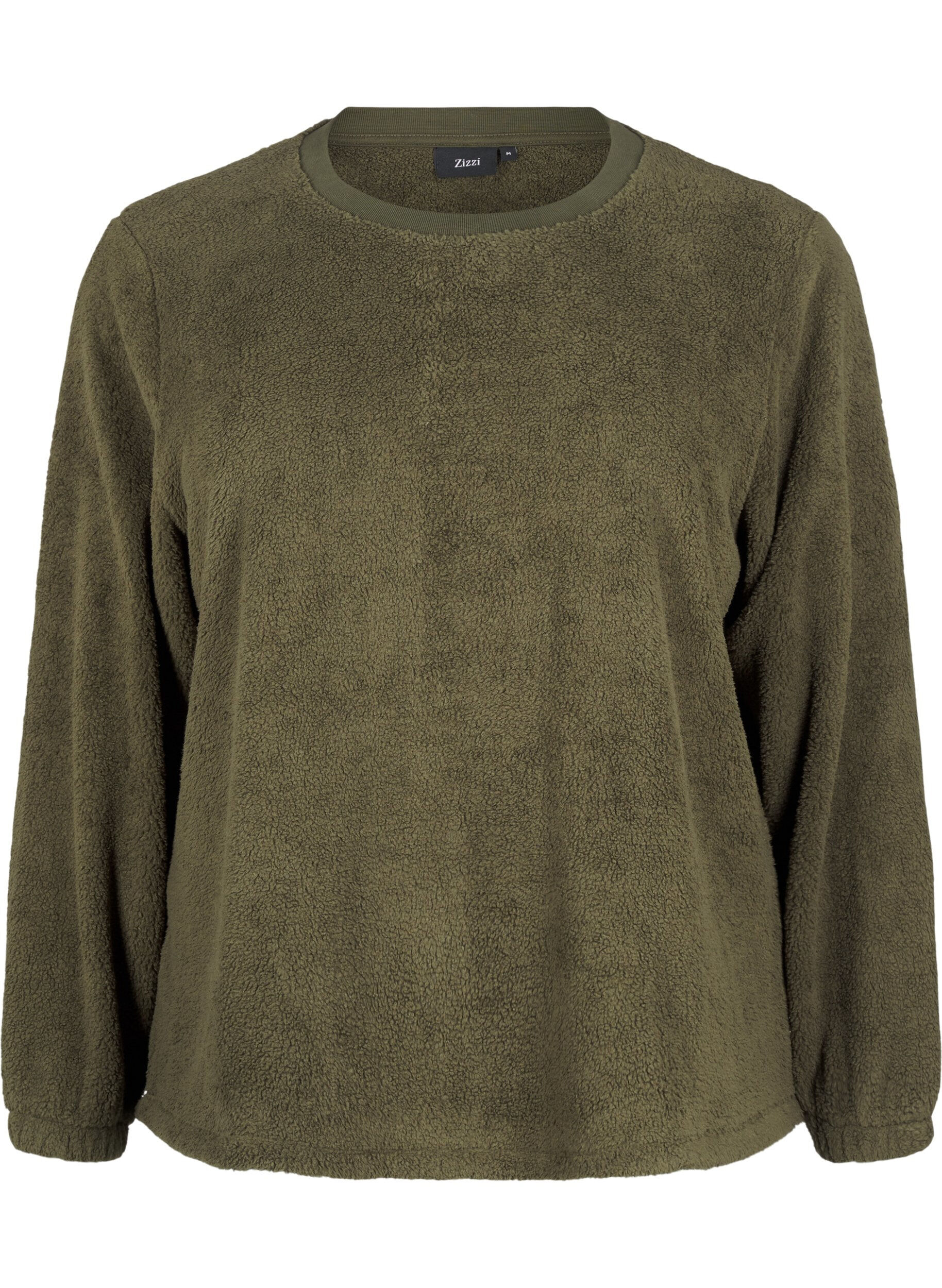 ZizziLockere Teddy-Bluse mit Rundhalsausschnitt, Forest Night, Packshot image number 0