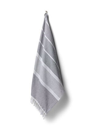 Gestreiftes Handtuch mit Fransen, Medium Grey Melange, Packshot image number 0