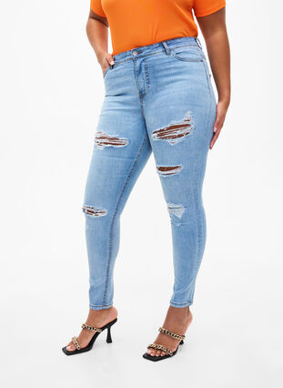 Slim-Fit-Jeans mit Abriebdetails, Light Blue, Model image number 2