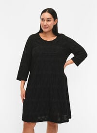FLASH - Kleid mit Textur und 3/4 Ärmeln, Black, Model