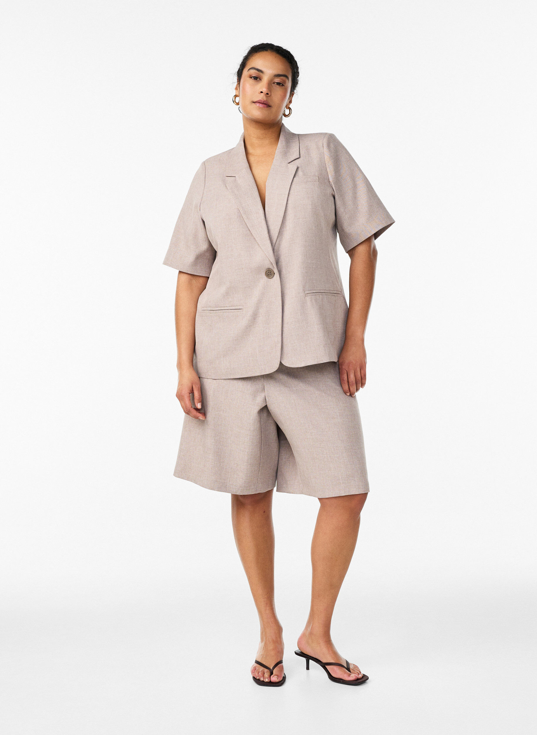 ZizziBlazer mit kurzen &Auml;rmeln und Revers, Braun, Model image number 1