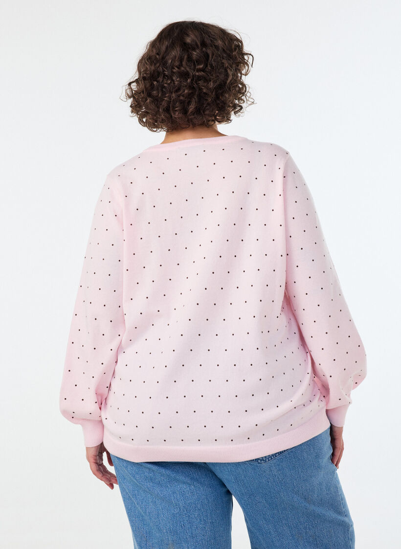 Strickbluse mit kleinen Punkten, Pink, Model image number 2