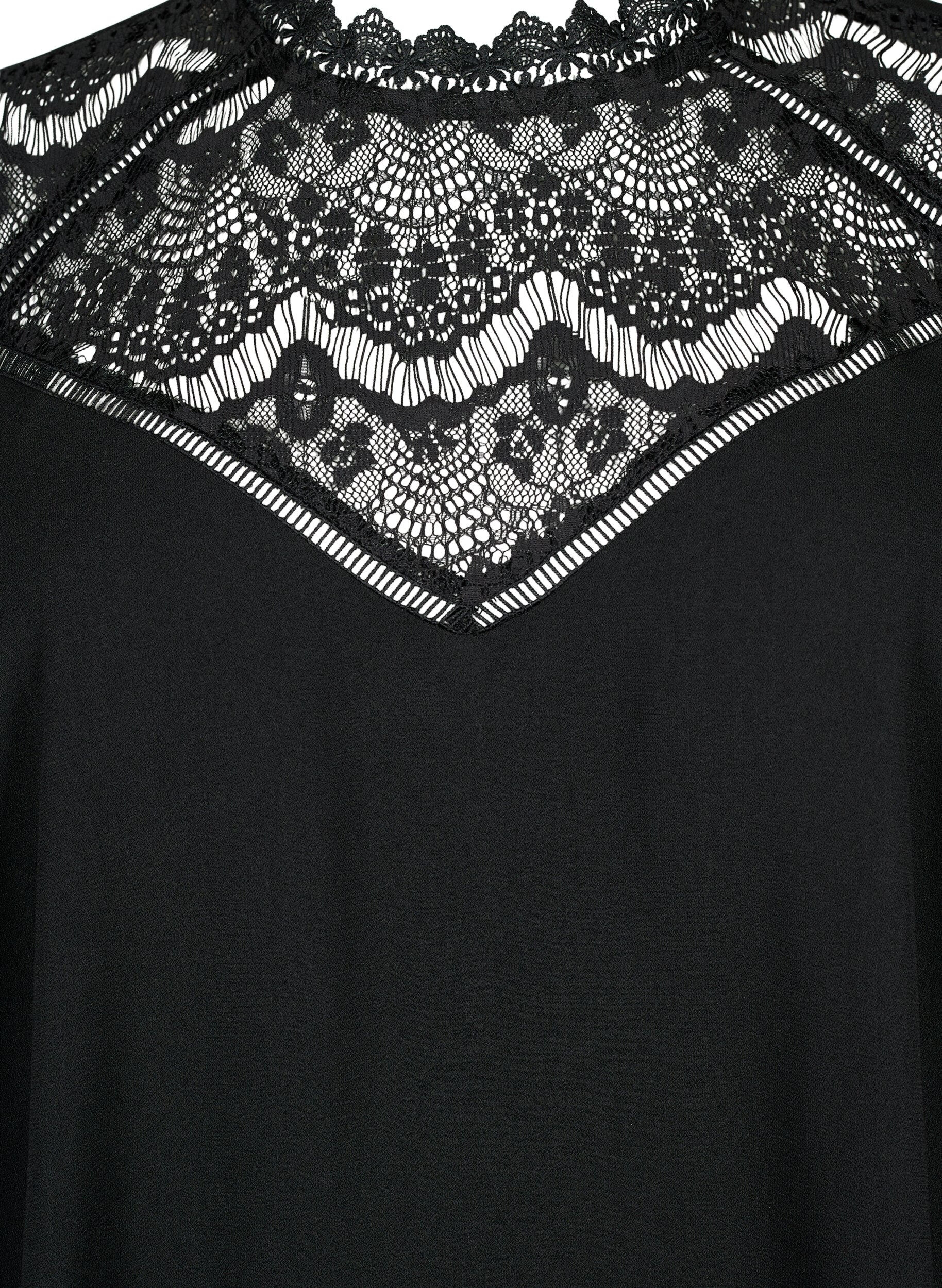 ZizziLang&auml;rmelige Bluse mit Spitze, Black, Packshot image number 2