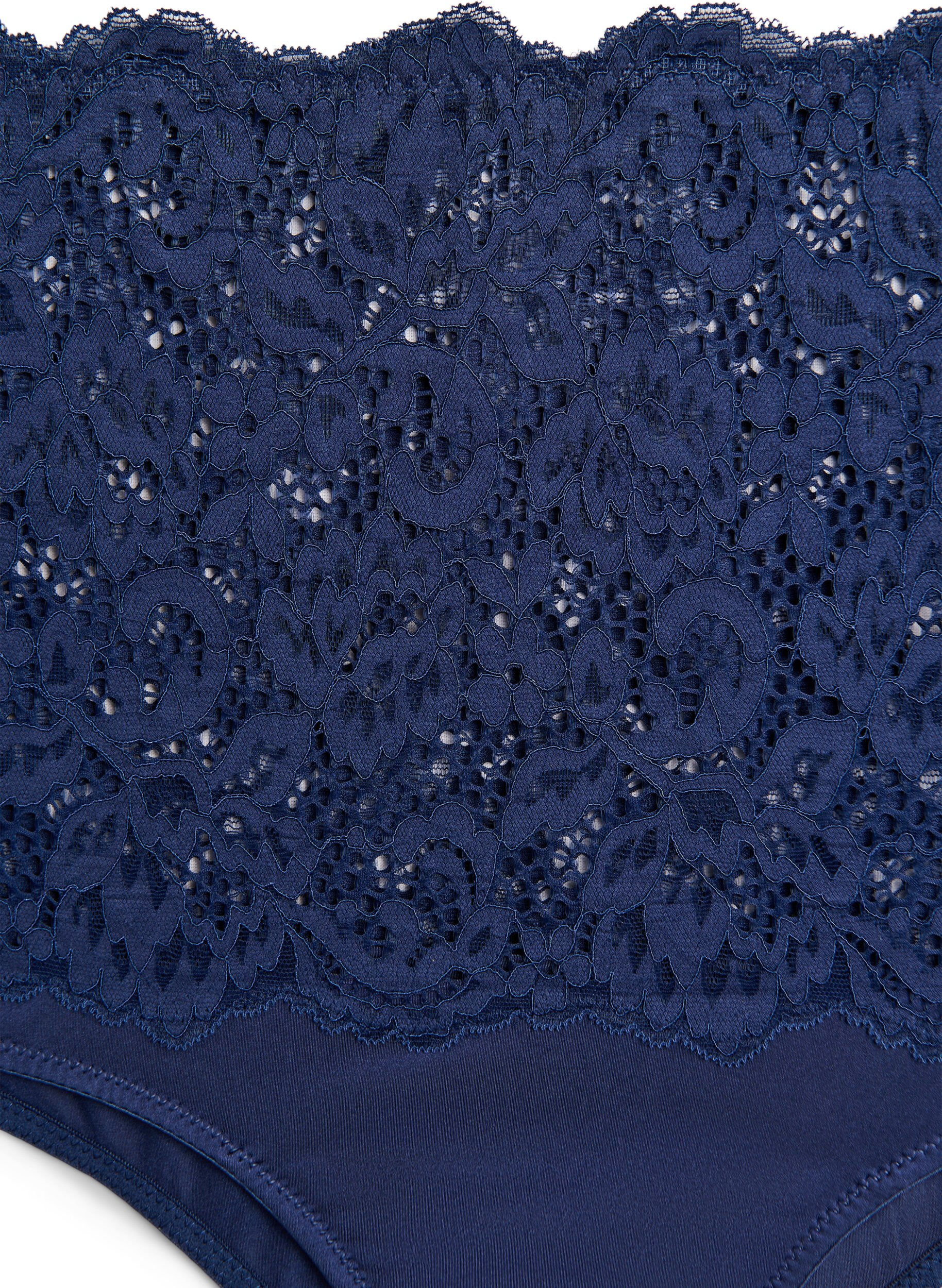 ZizziHipster-Panty mit hoher Taille und Spitze, Medieval Blue, Packshot image number 2