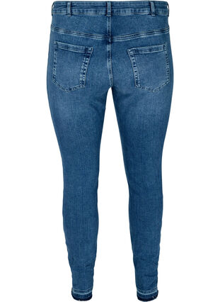 Super Slim Amy Jeans mit offenem Saum, Blue denim, Packshot image number 1