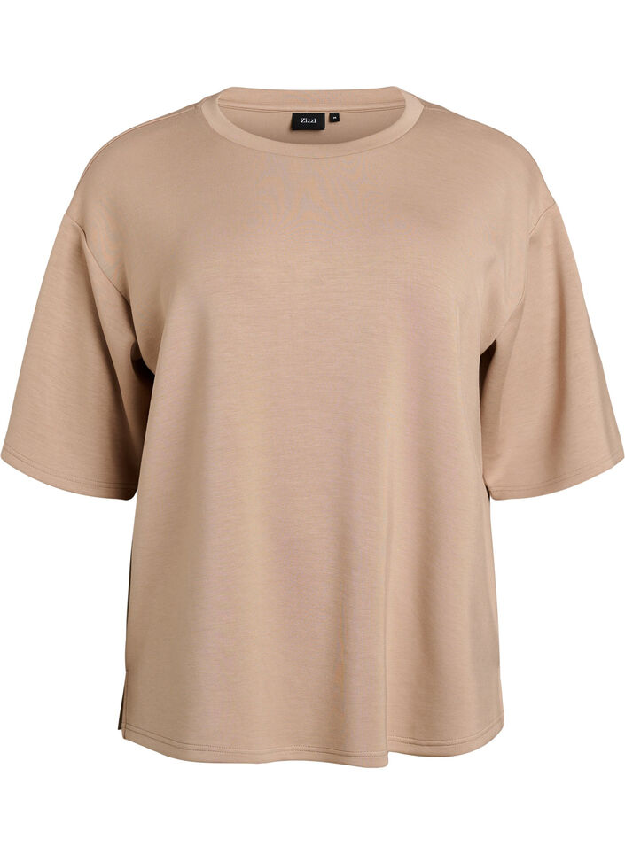 Lockeres T-Shirt mit Halbarm, Beige, Packshot image number 0