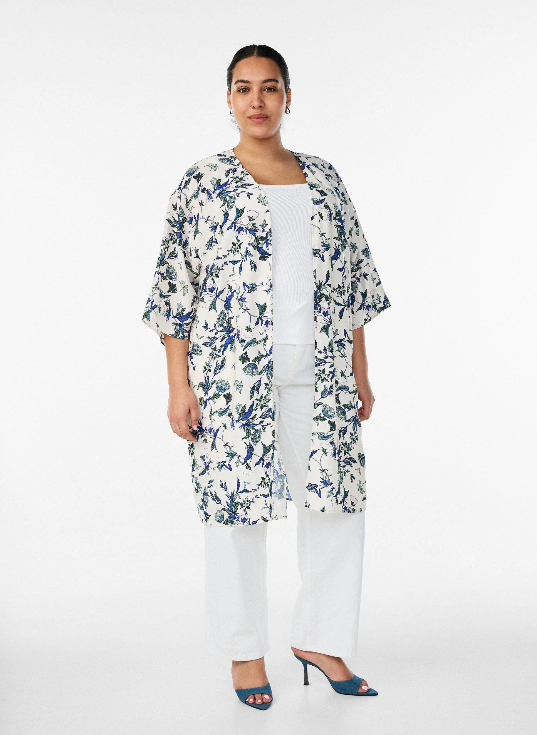 ZizziViskose-Kimono mit 3/4-&Auml;rmeln, Blau, Model image number 1