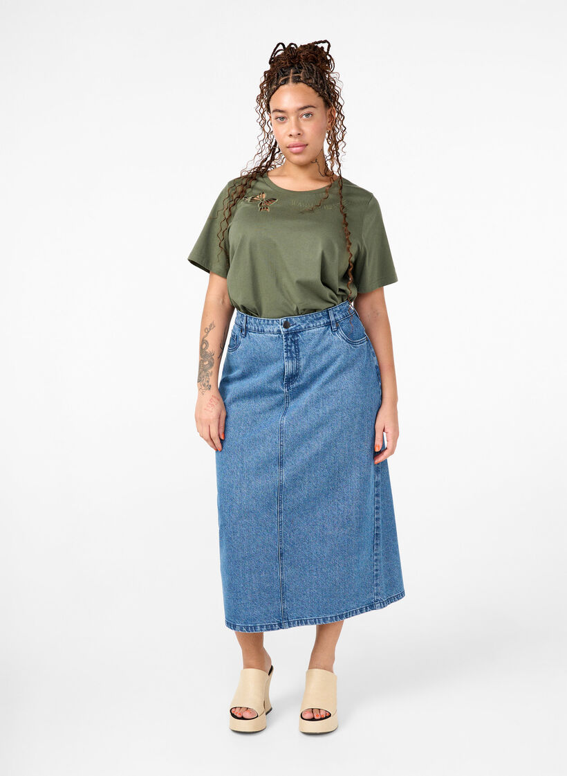 T-Shirt aus Bio-Baumwolle mit Schleifendetail, Thyme, Model image number 2