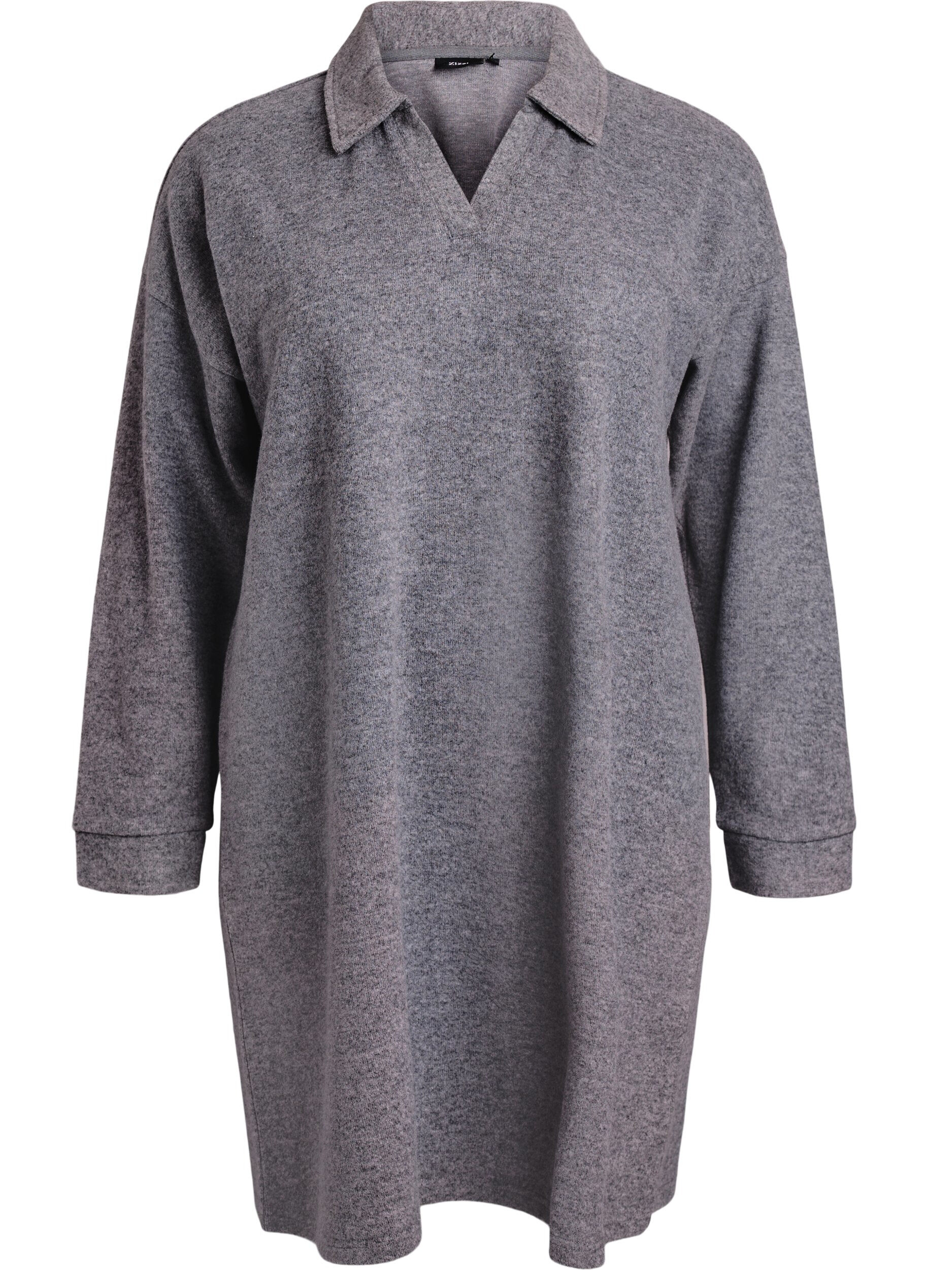 Knielanges Kleid aus Jersey mit V-Ausschnitt und Kragen