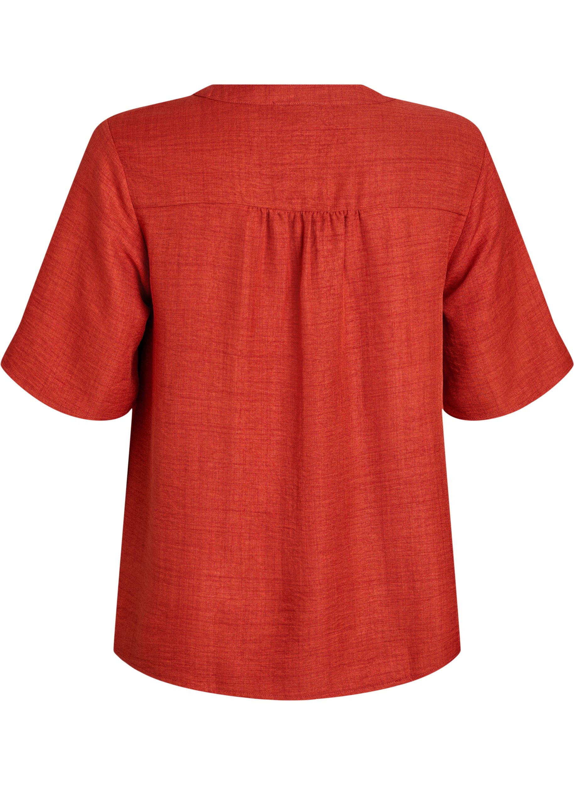 ZizziHemdbluse mit V-Ausschnitt und kurzen &Auml;rmeln, Rot, Packshot image number 1