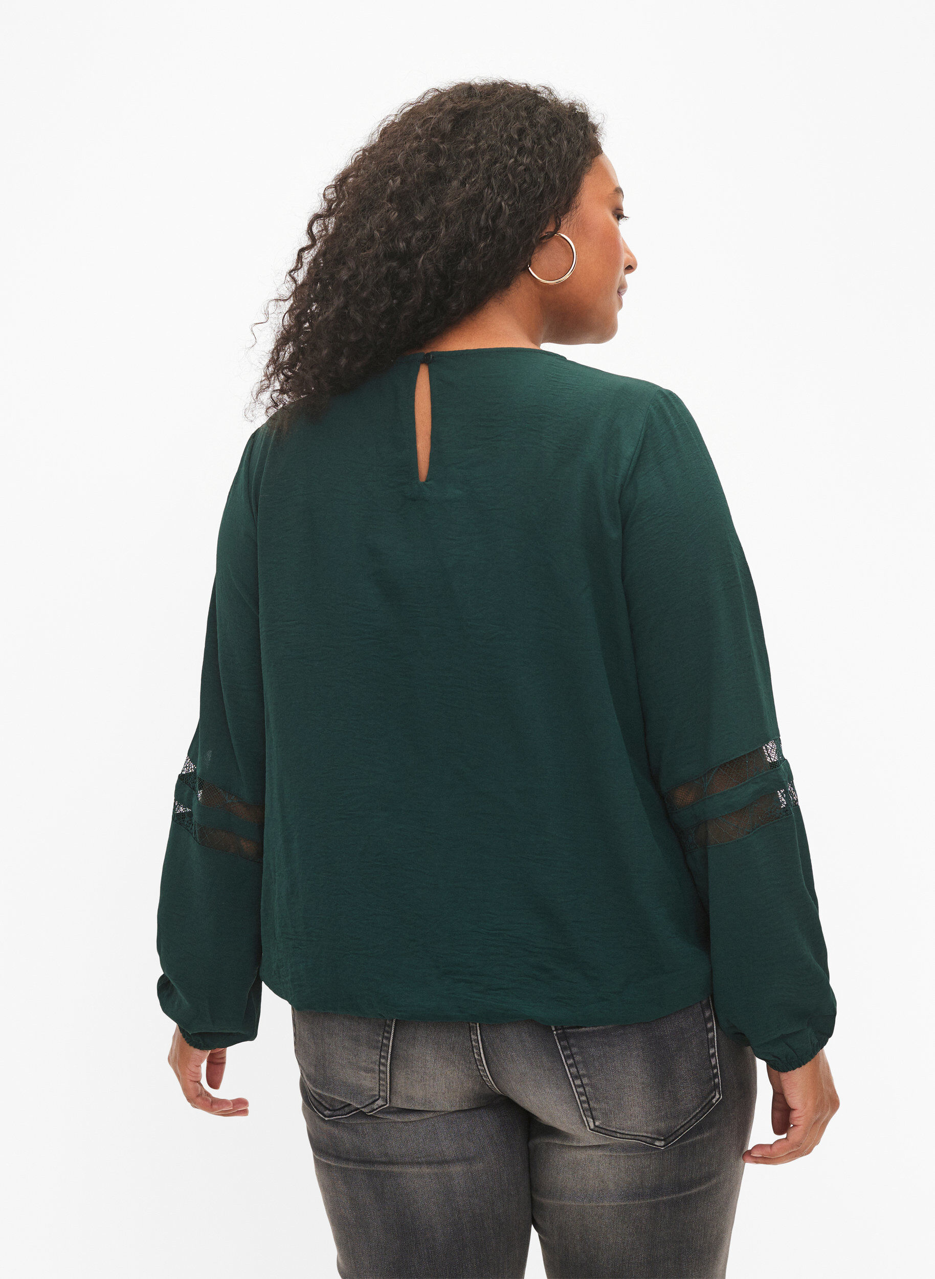 Zizzi Langarm-Bluse mit Spitze, Scarab, Model image number 1