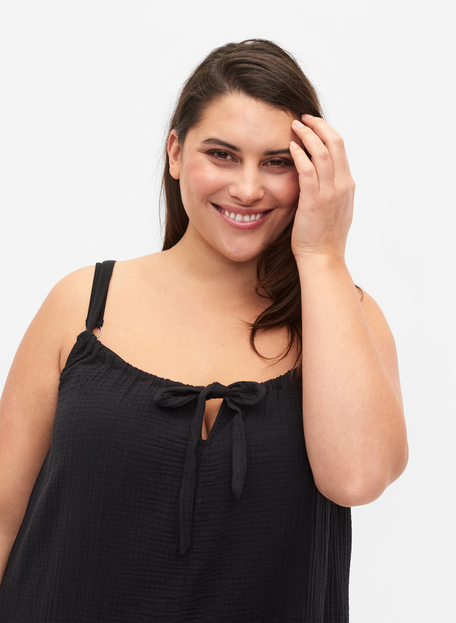 ZizziLanges Strandkleid aus Baumwolle, Black, Model image number 2