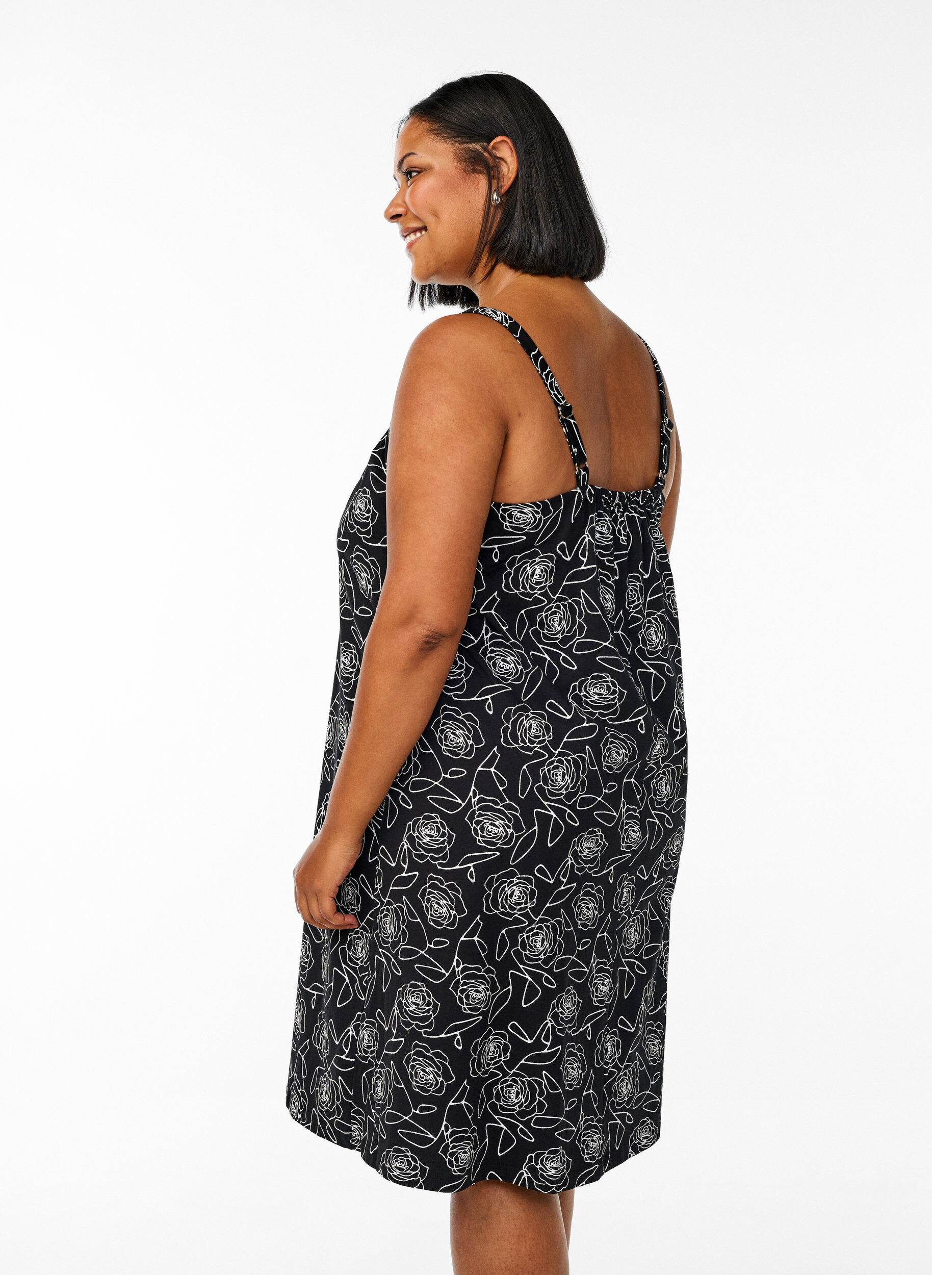 ZizziMidi-Tr&auml;gerkleid aus Bio-Baumwolle., Schwarz, Model image number 2