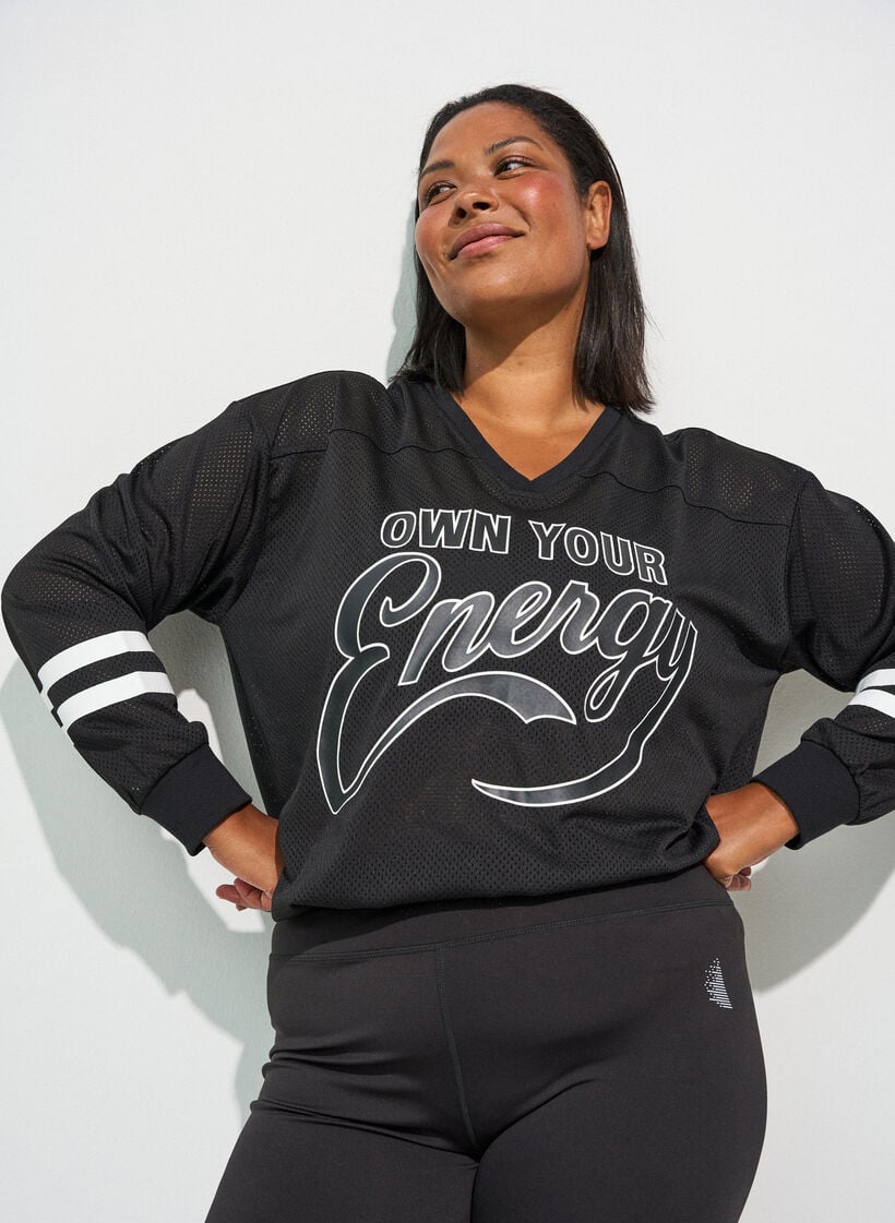 Sportliches Top aus Mesh mit Textprint, Schwarz, Model image number 3