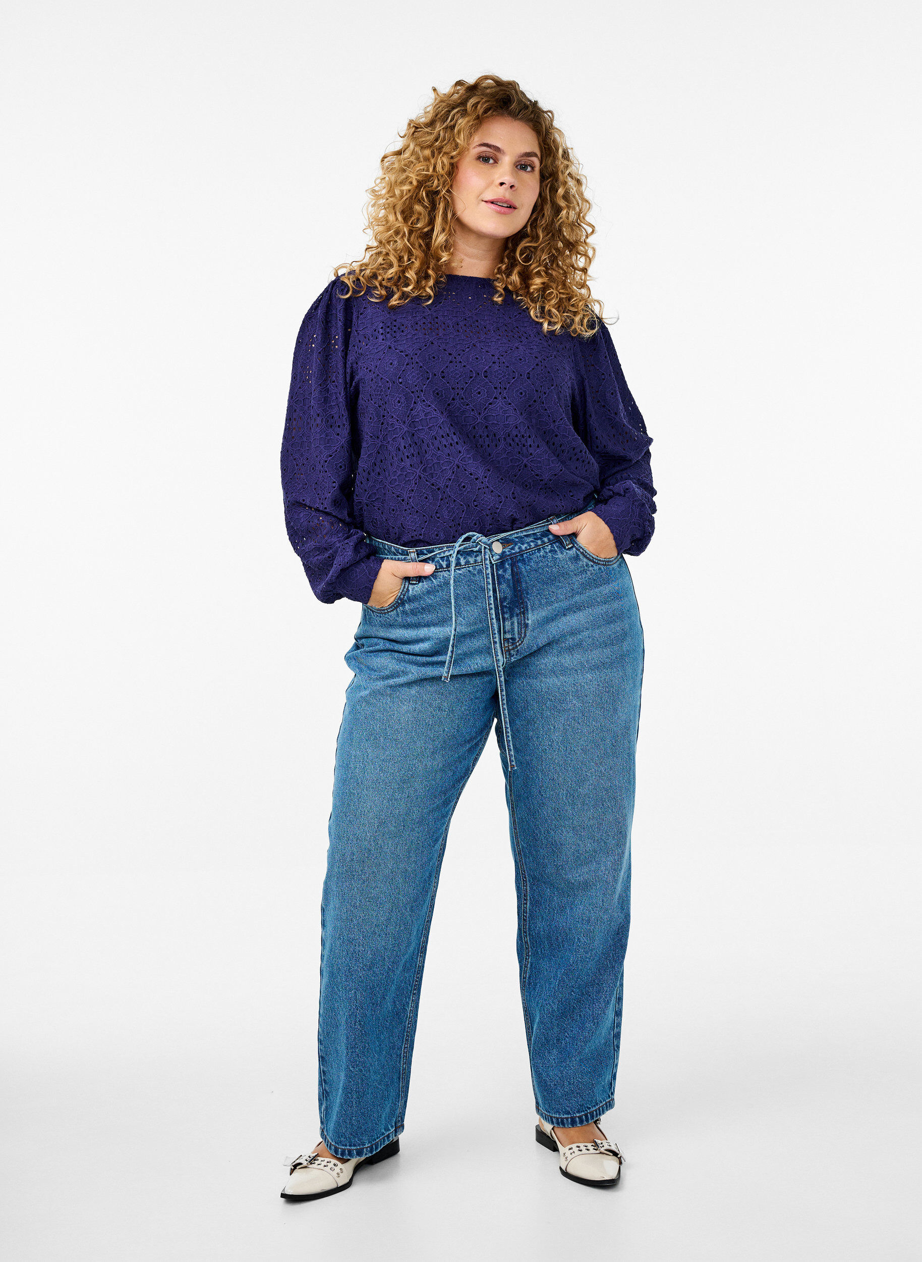 ZizziLang&auml;rmlige Bluse mit Lochmuster, Lila, Model image number 1