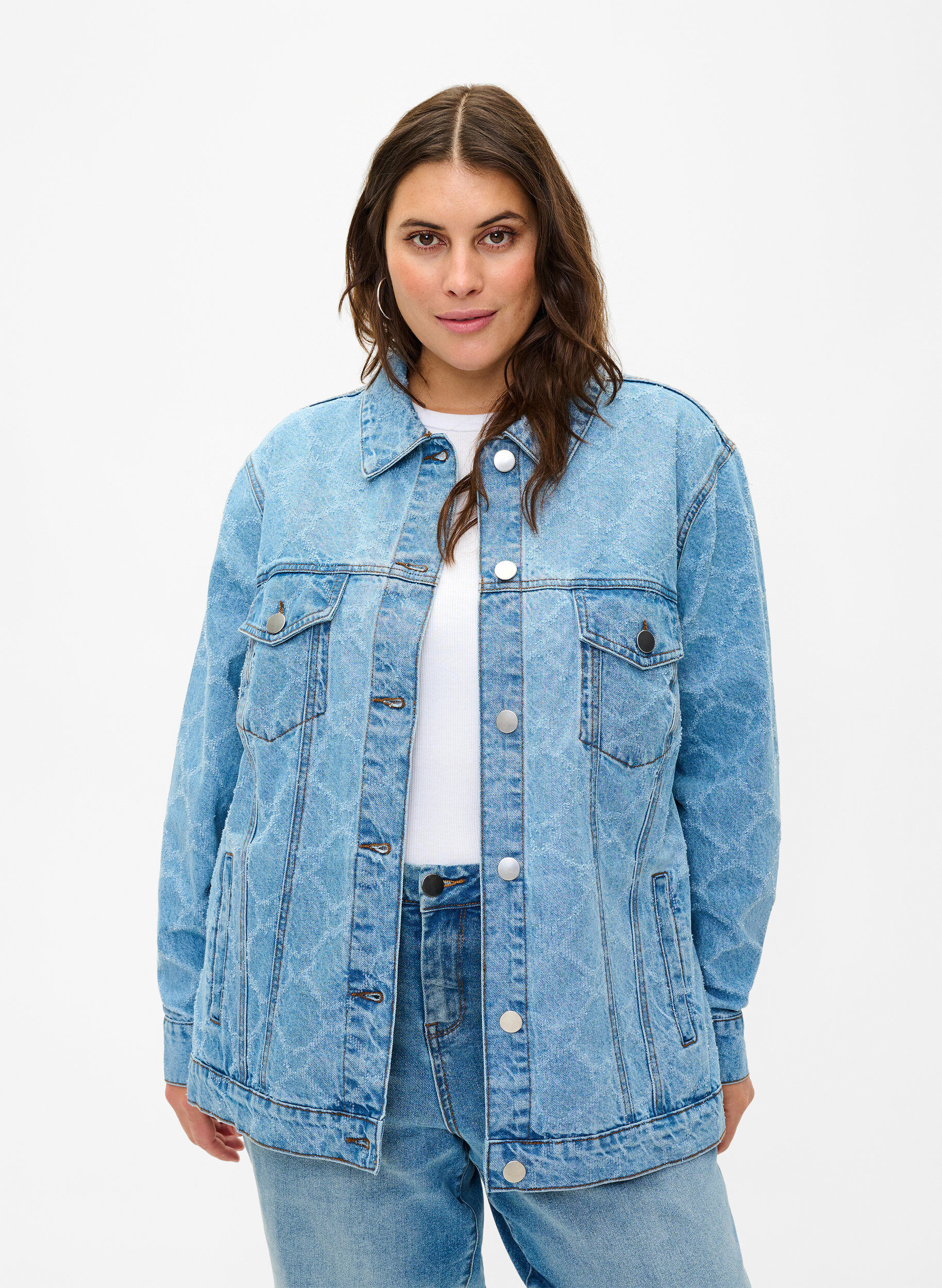 ZizziDenim-Jacke mit Destroyed-Muster, Blue denim, Model image number 0