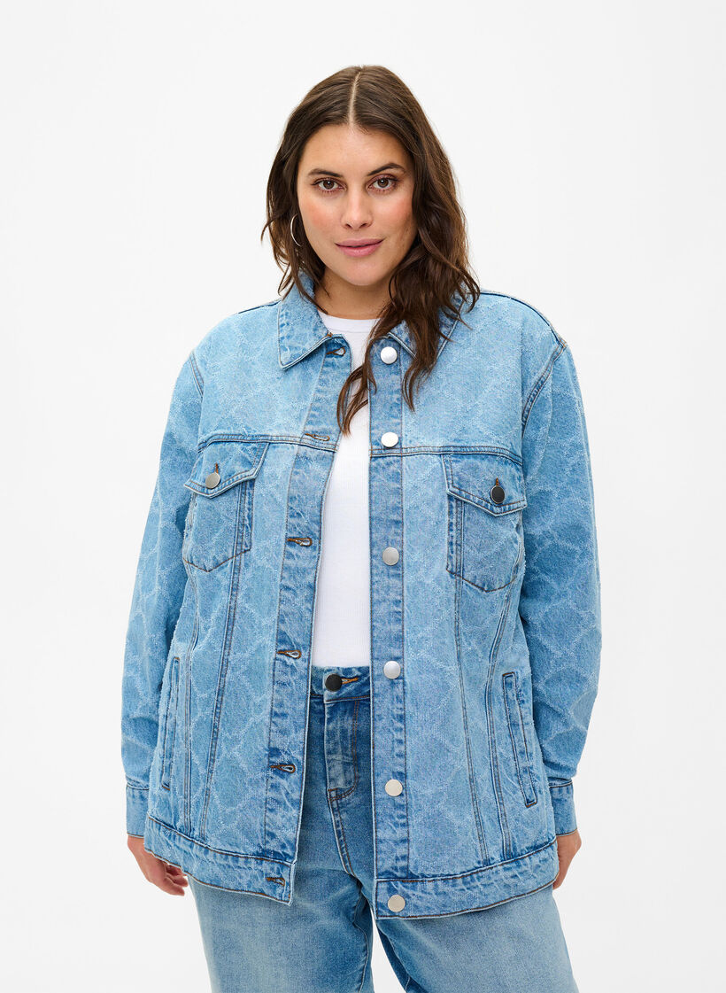 Denim-Jacke mit Destroyed-Muster, Blue denim, Model image number 0