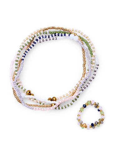 Set mit Perlen, Armband und Ring, Pastel Mix, Packshot image number 0